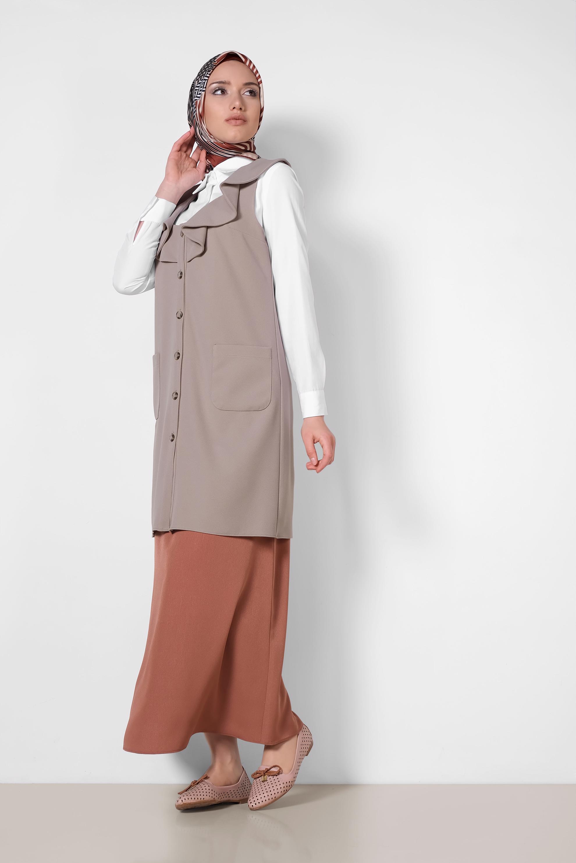 Hijab clothing MINK RUFFLED BUTTONED VEST 4184 