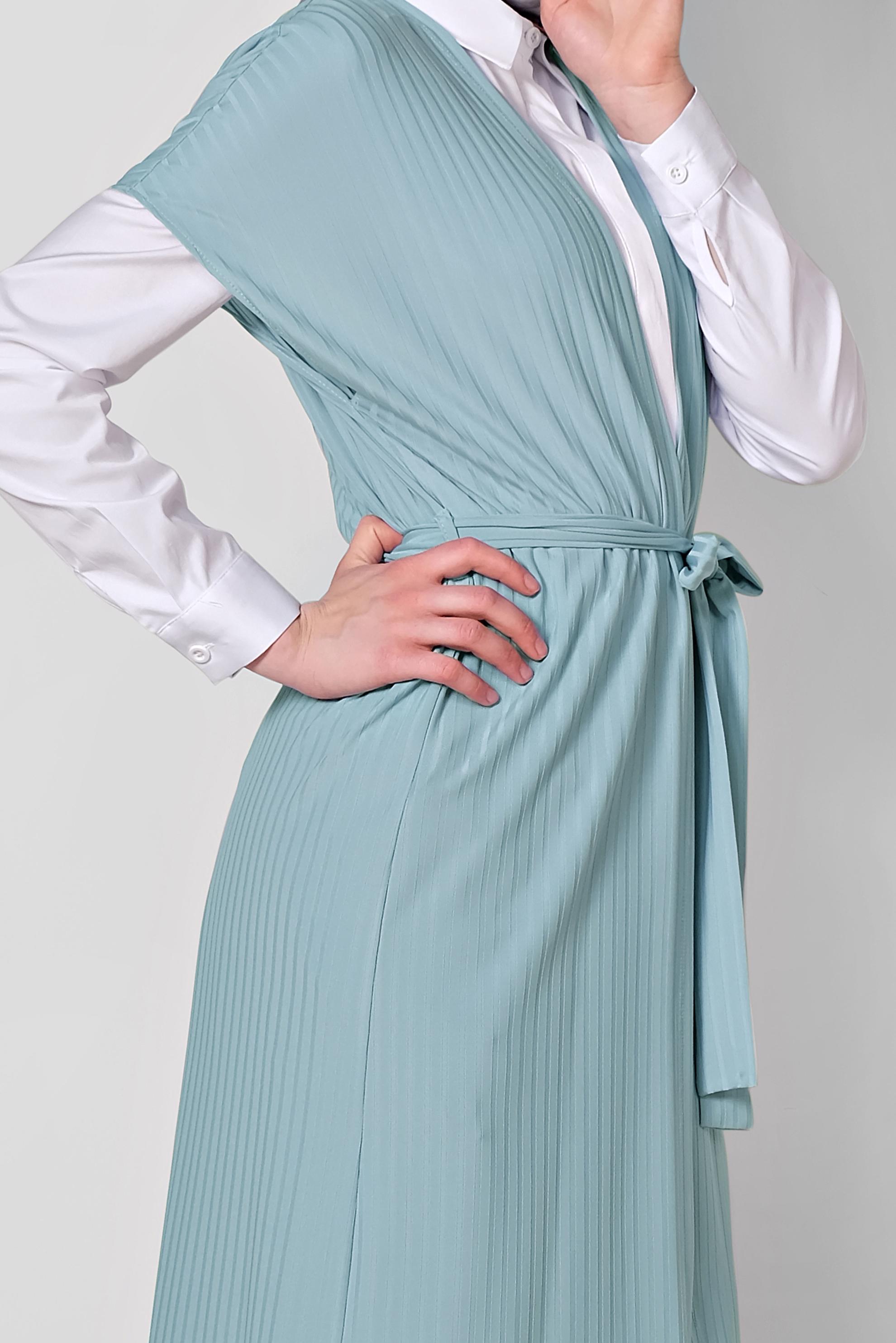 Tesettür giyim MAVİ BELİ KUŞAKLI YELEK 4241