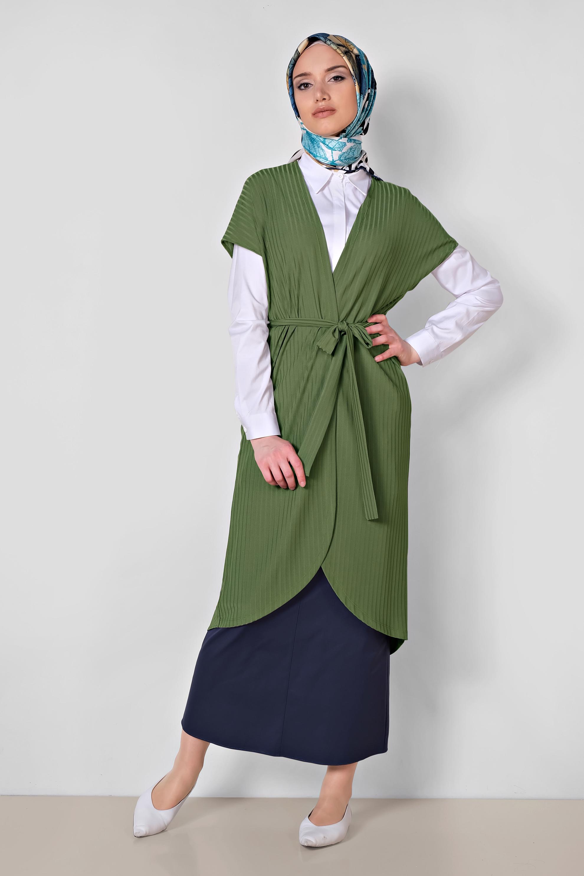 Hijab clothing GREEN BELTED VEST 4241 