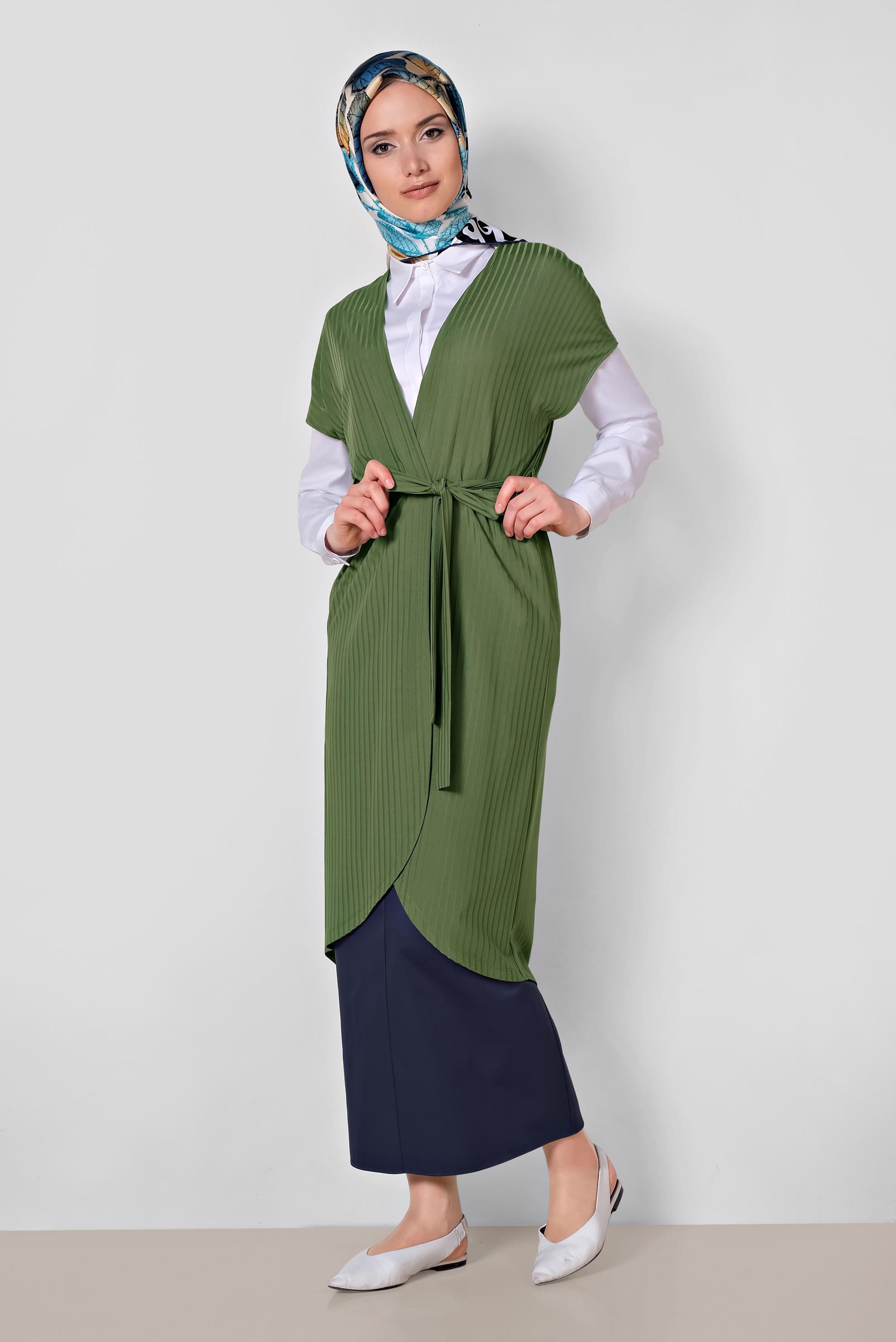 Hijab clothing GREEN BELTED VEST 4241 