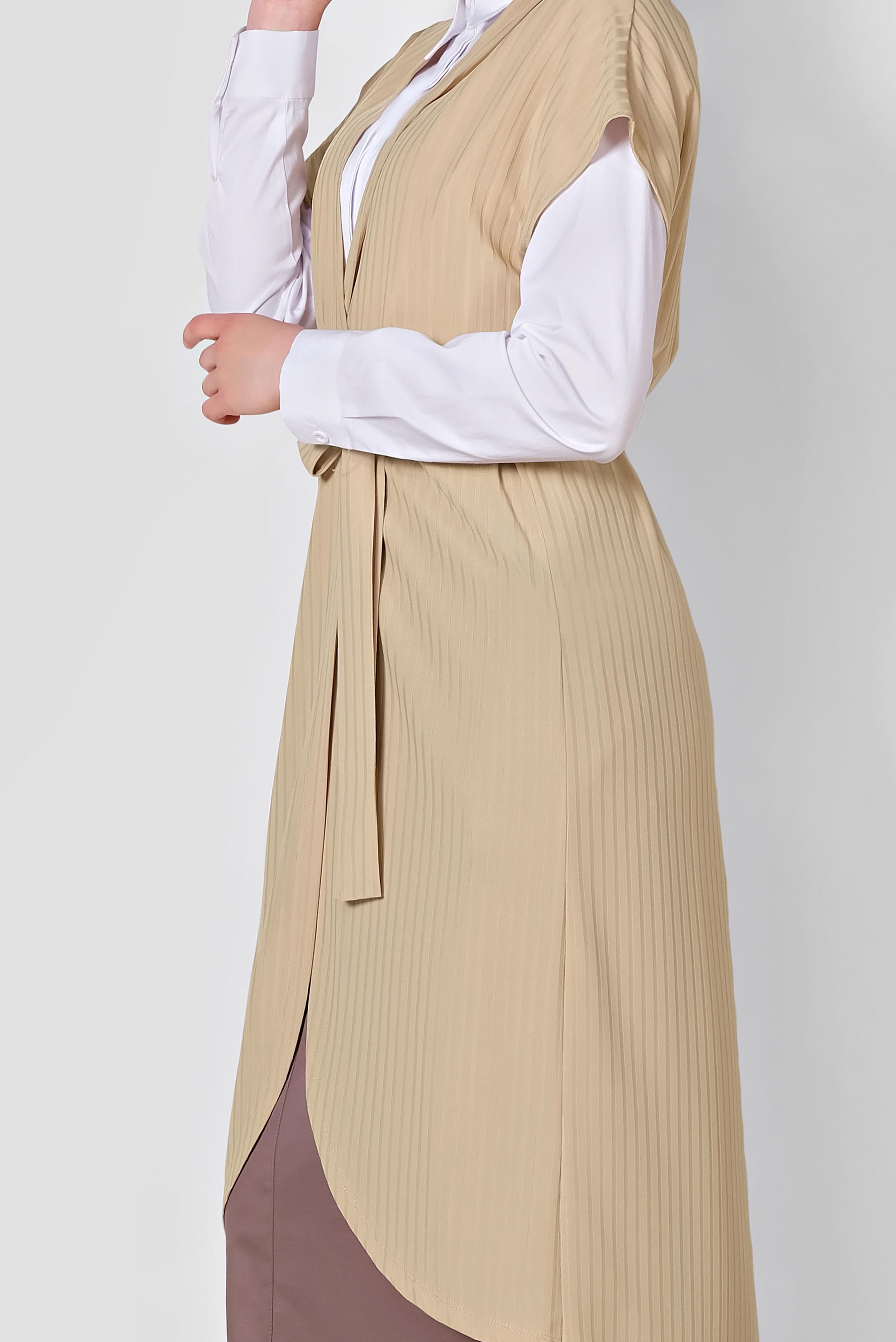 Tesettür giyim BEJ BELİ KUŞAKLI YELEK 4241