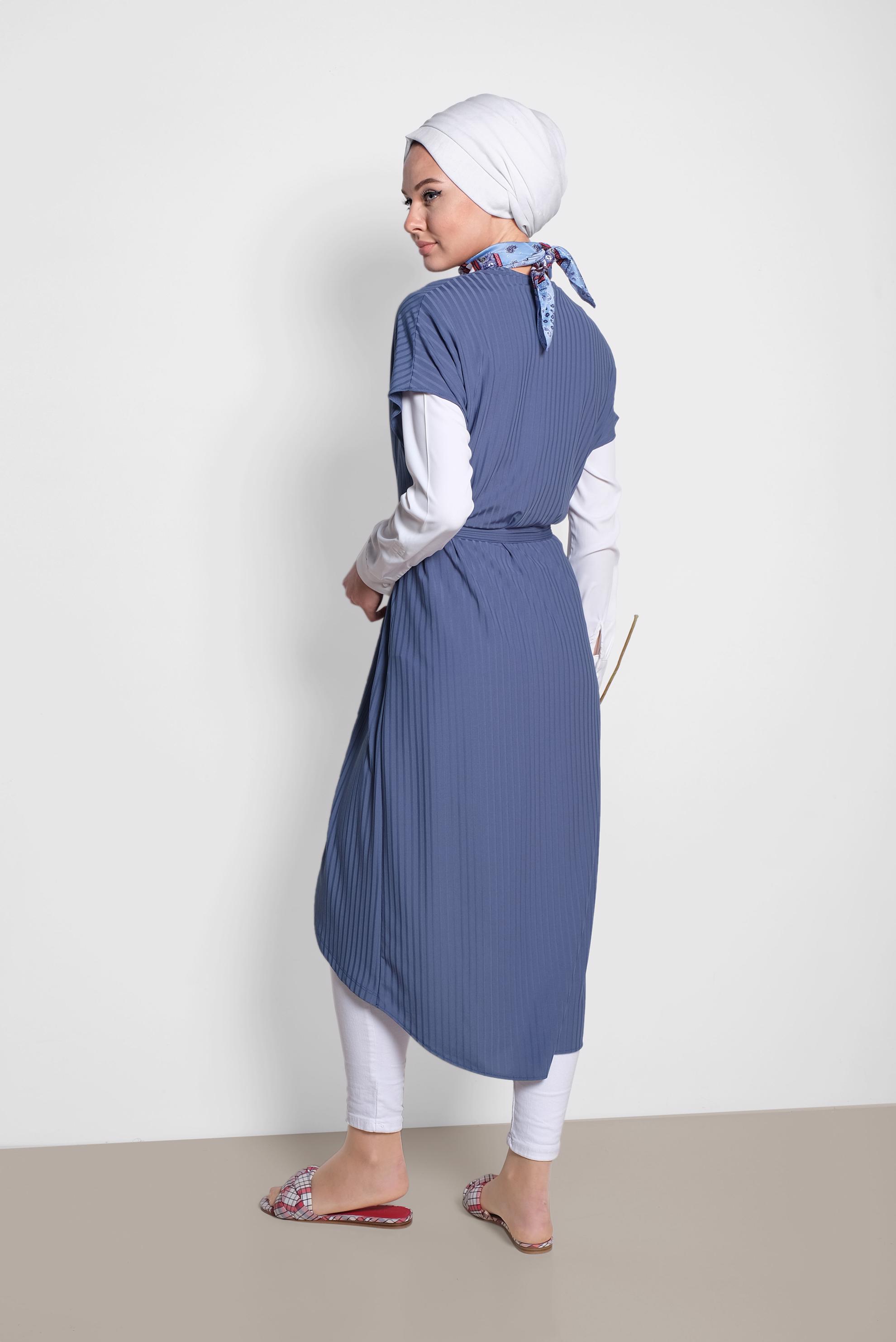 Tesettür giyim LACİVERT BELİ KUŞAKLI YELEK 4241