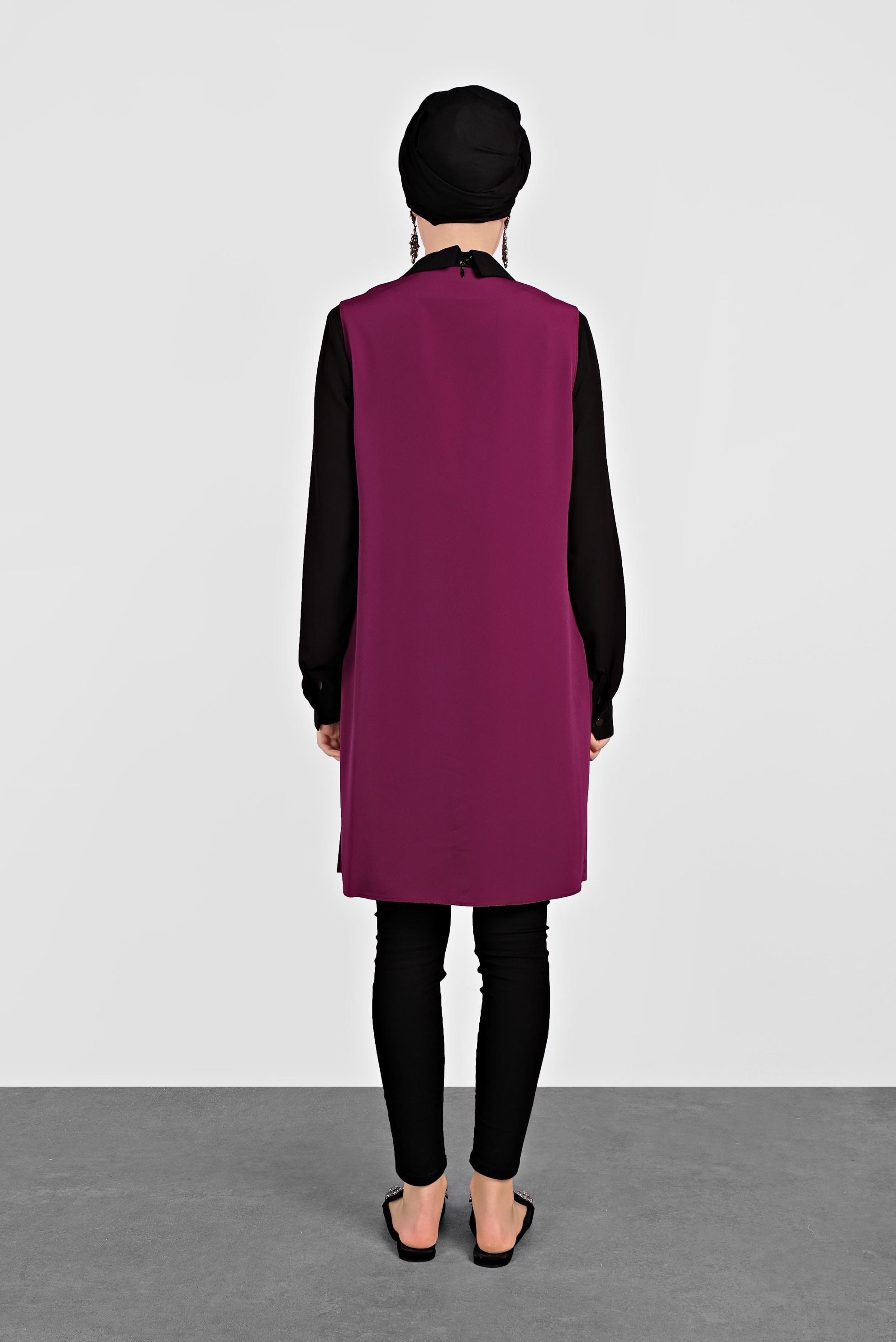 Tesettür giyim MOR PİLİSELİ YELEK 4244