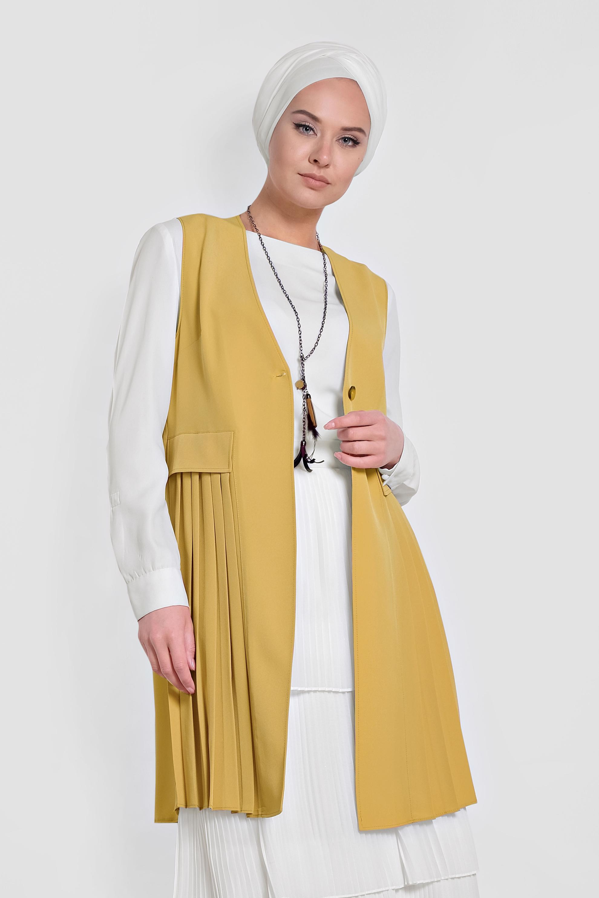 Tesettür giyim ALTIN PİLİSELİ YELEK 4244