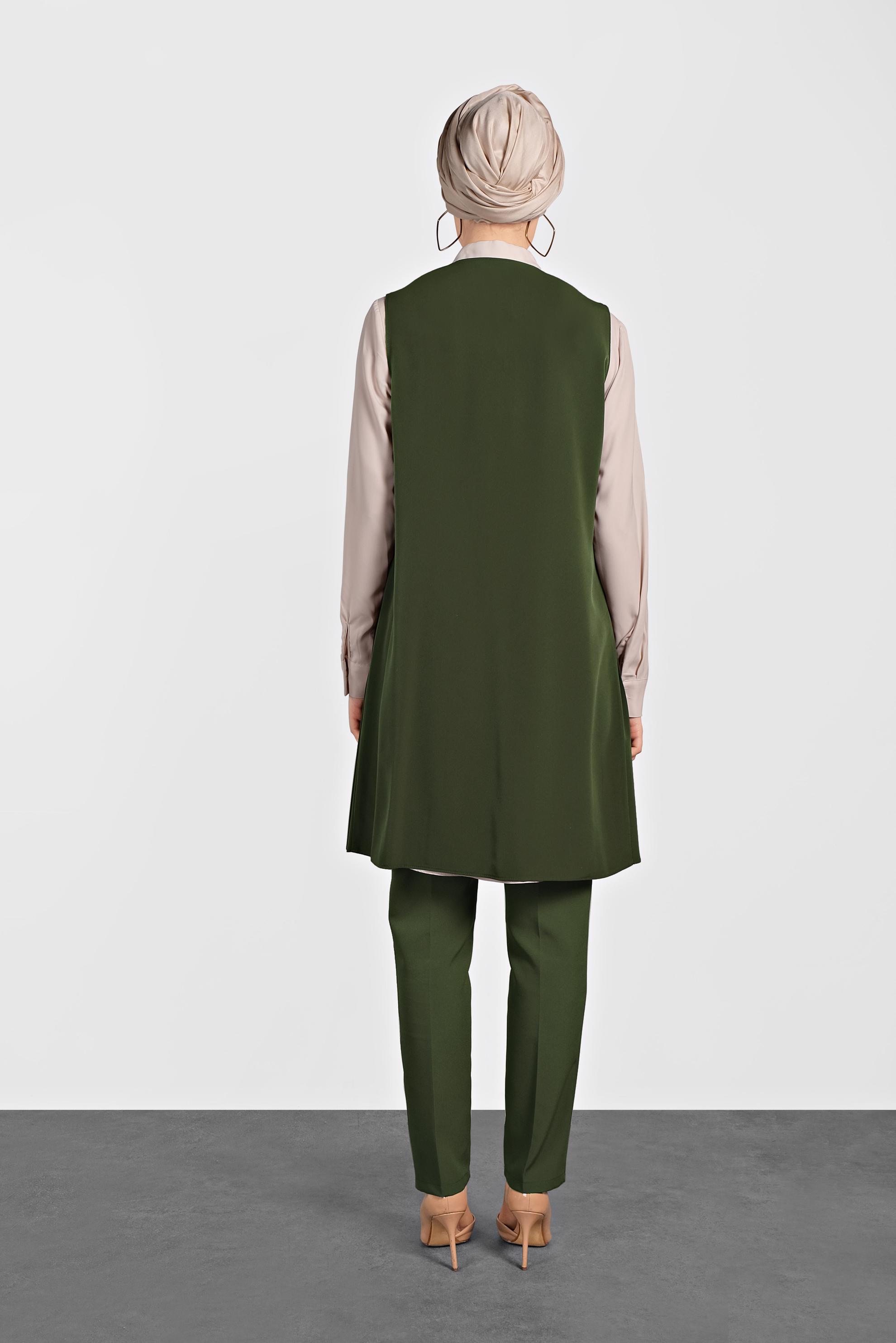 Tesettür giyim HAKİ PİLİSELİ YELEK 4244