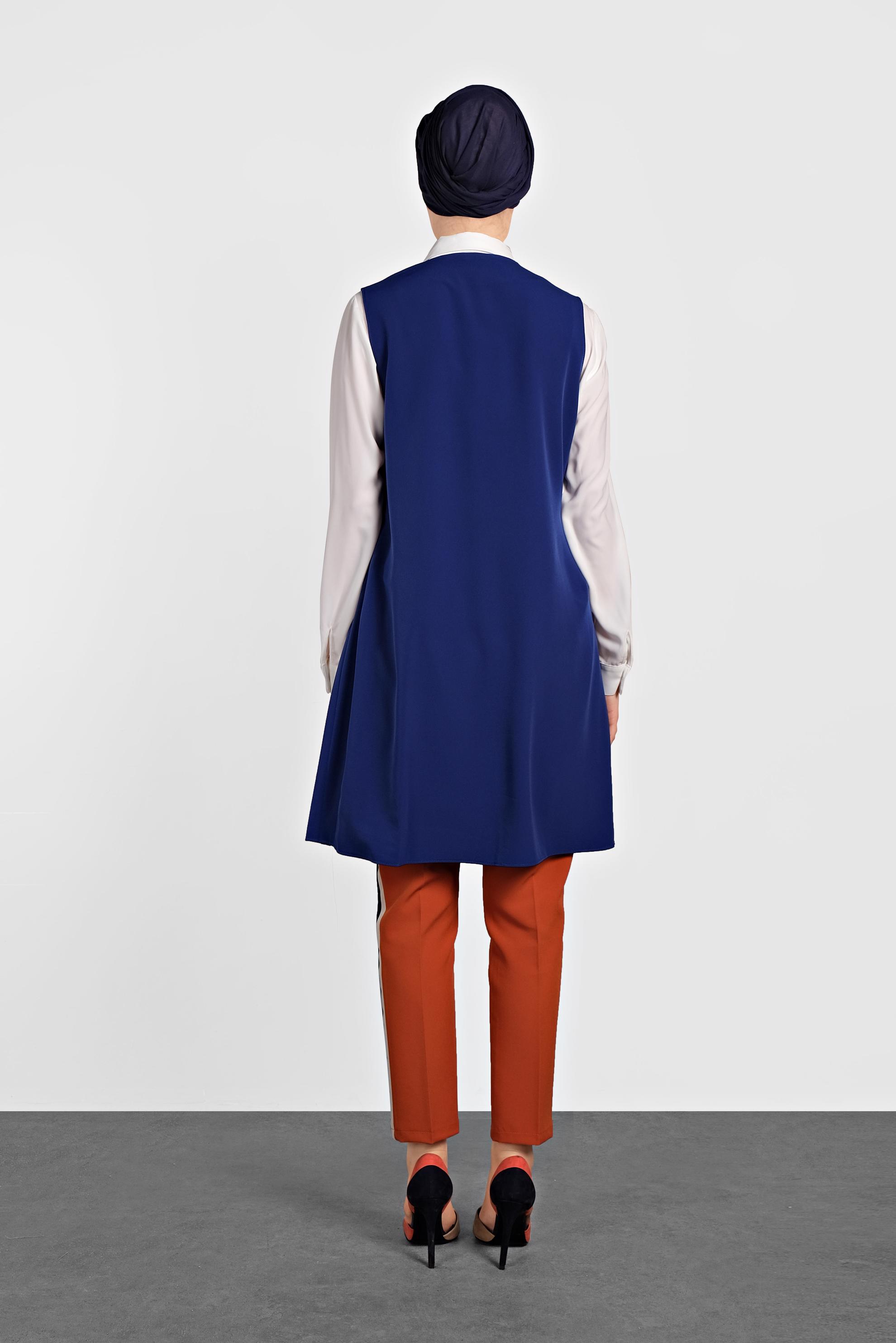 Tesettür giyim MAVİ PİLİSELİ YELEK 4244