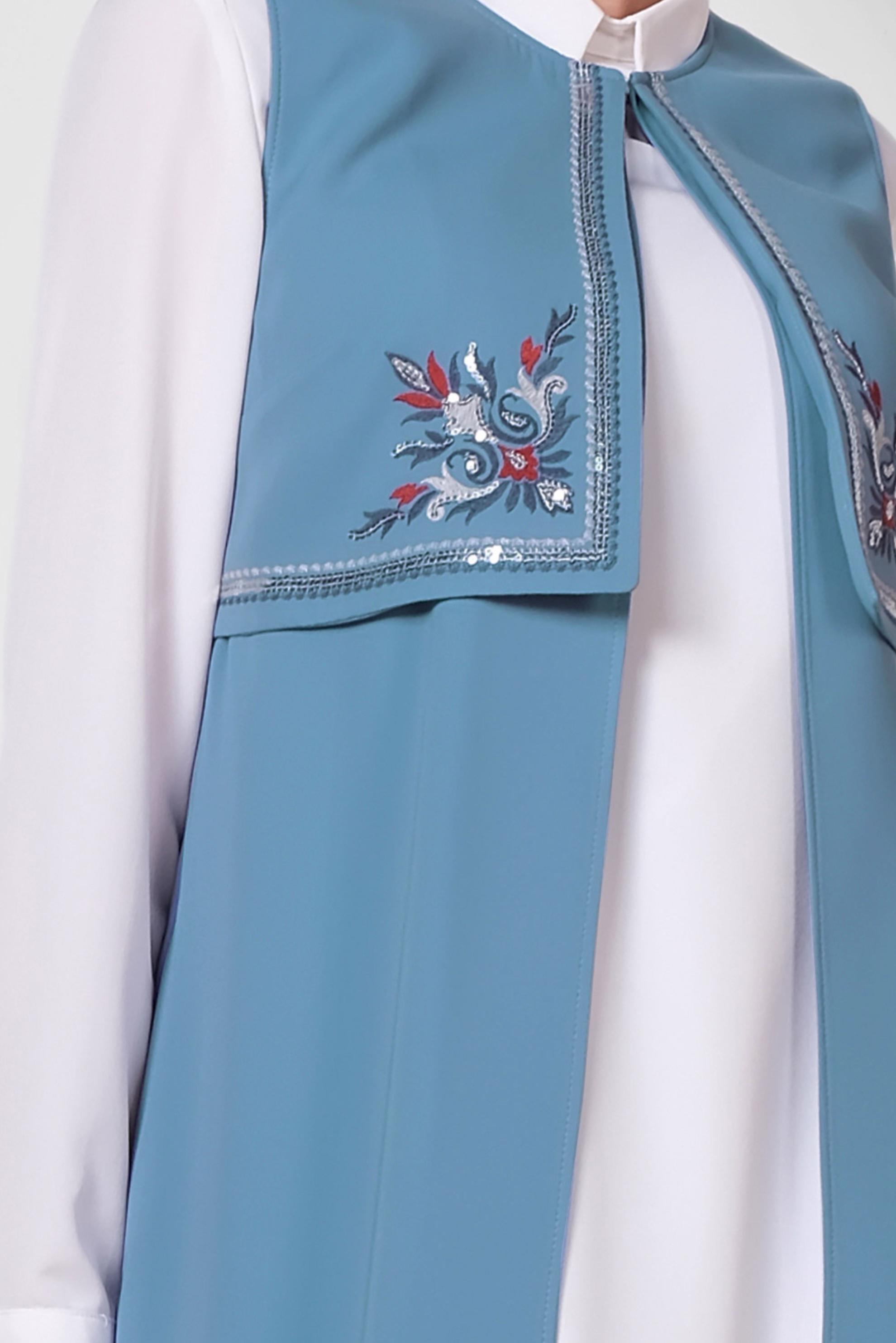 Tesettür giyim MAVİ NAKIŞLI YELEK 4248