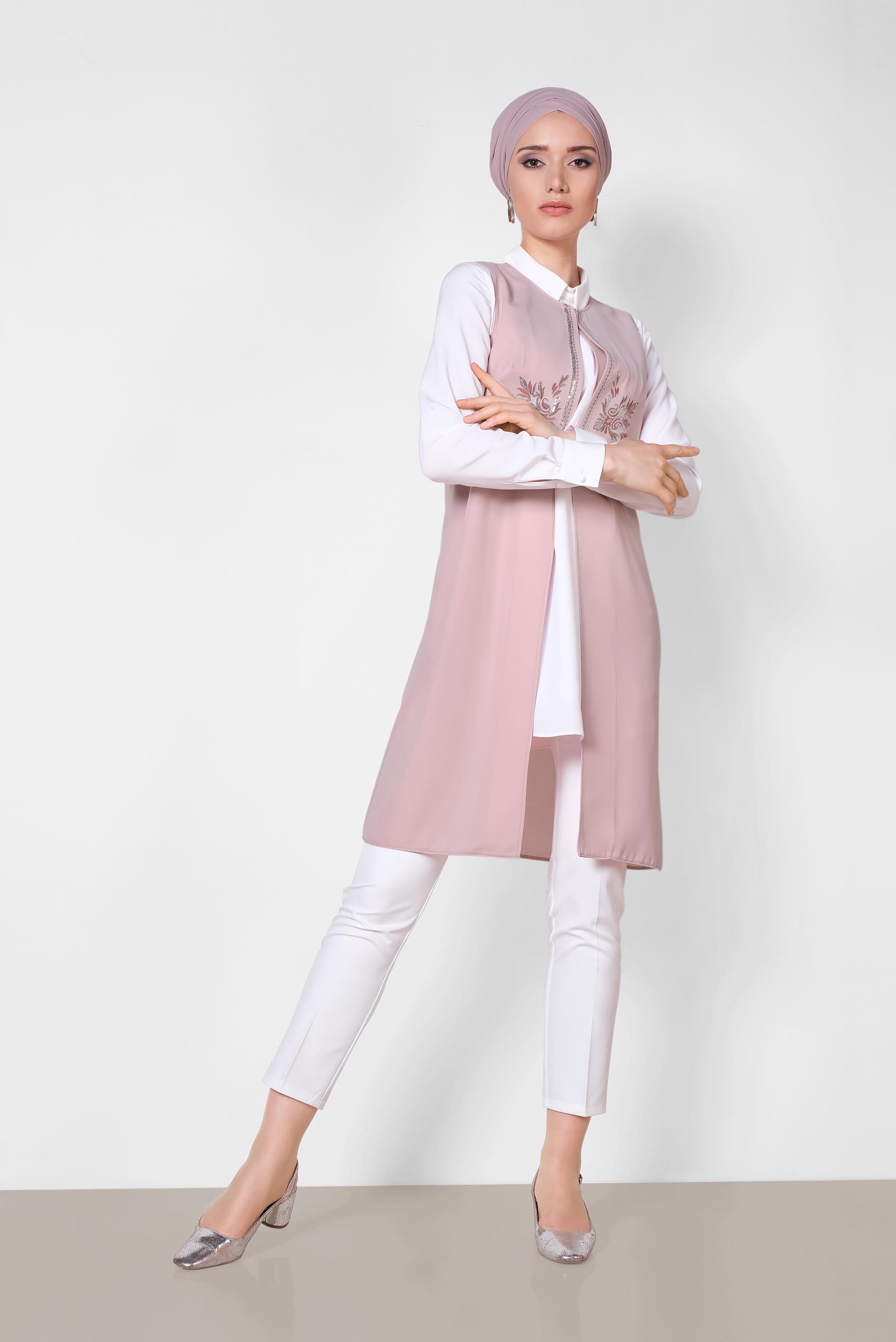 Tesettür giyim PUDRA NAKIŞLI YELEK 4248