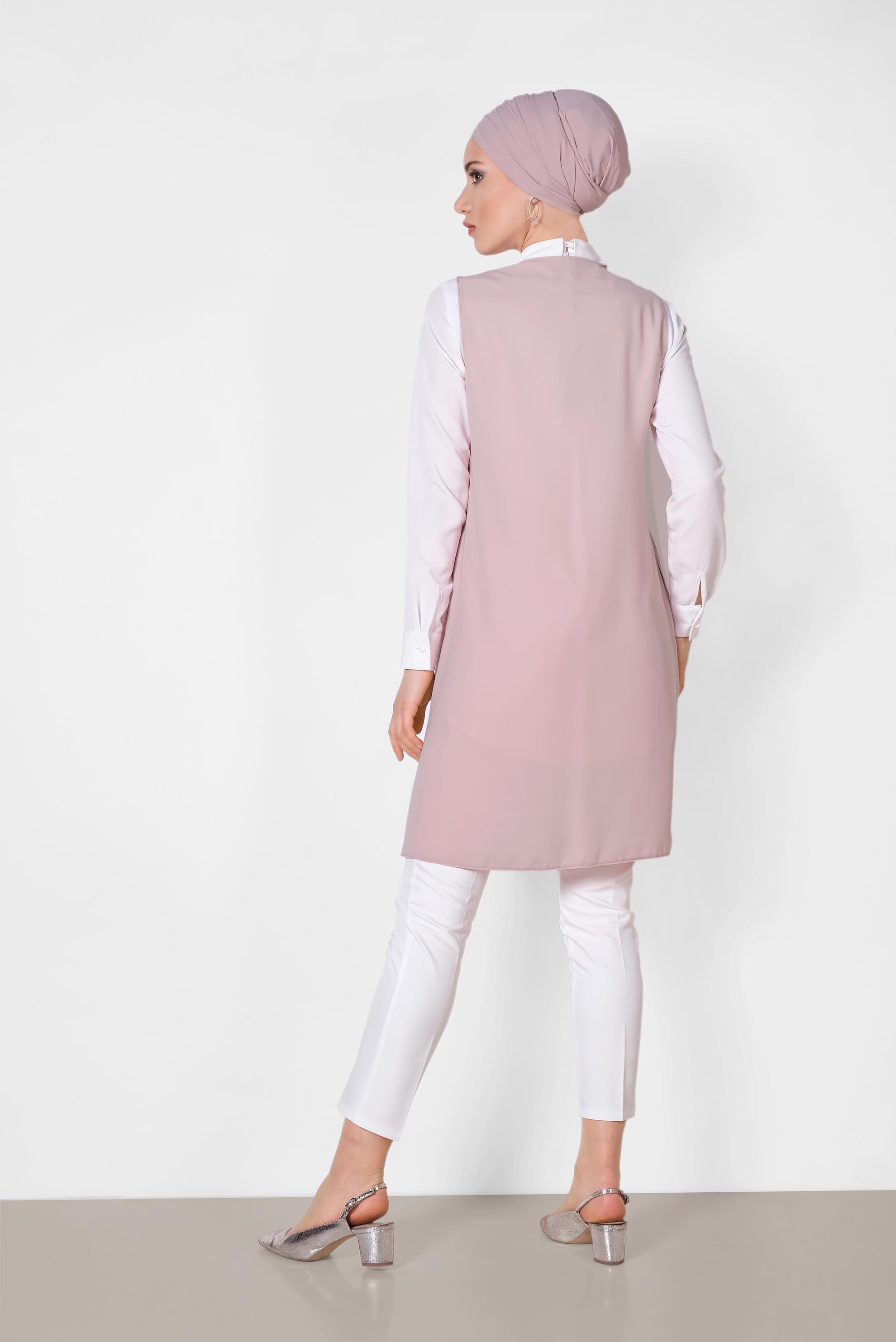 Tesettür giyim PUDRA NAKIŞLI YELEK 4248