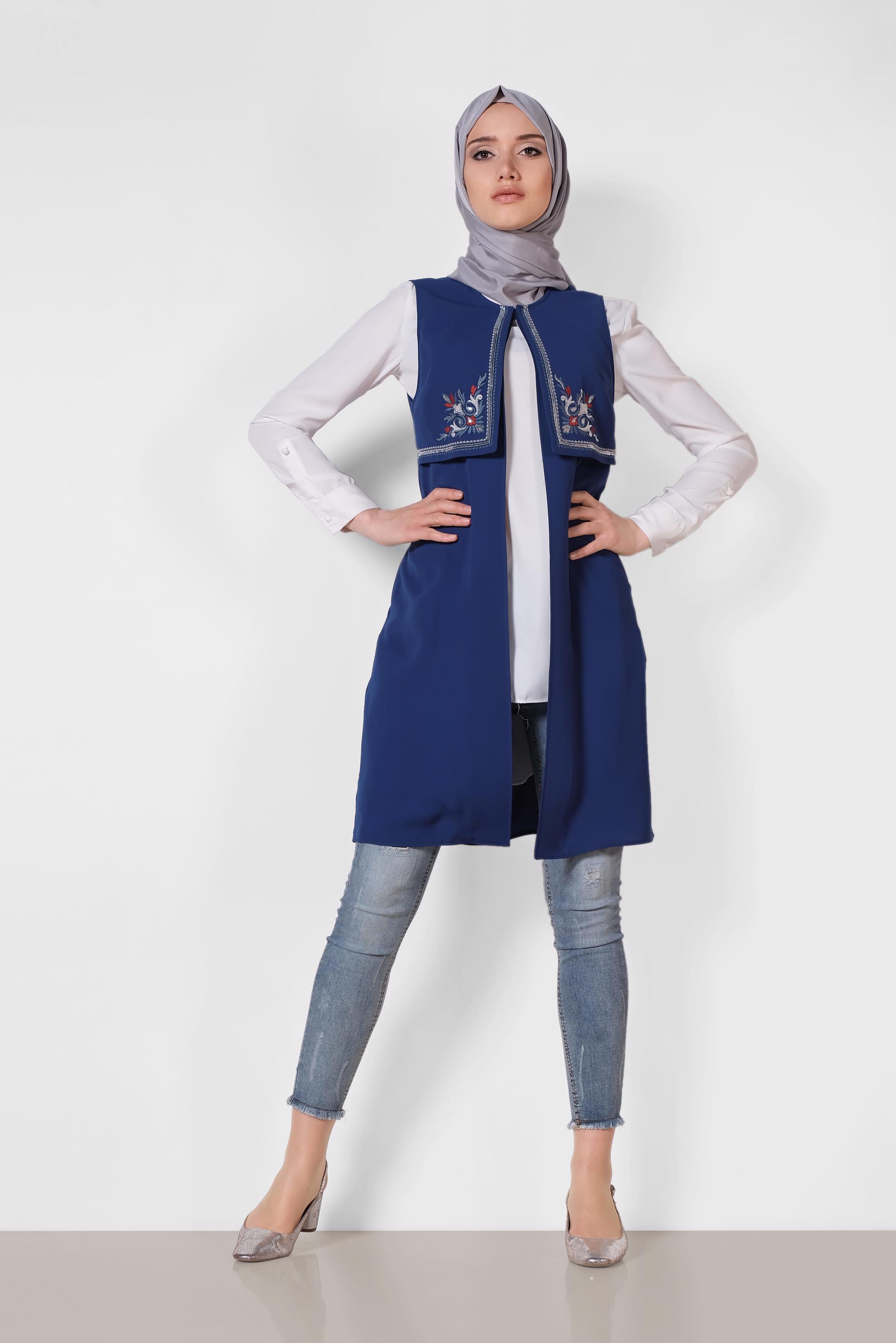 Tesettür giyim LACİVERT NAKIŞLI YELEK 4248