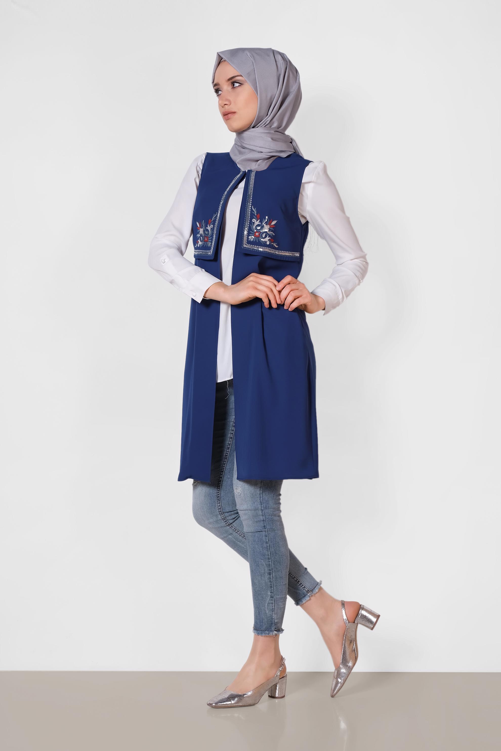 Tesettür giyim LACİVERT NAKIŞLI YELEK 4248
