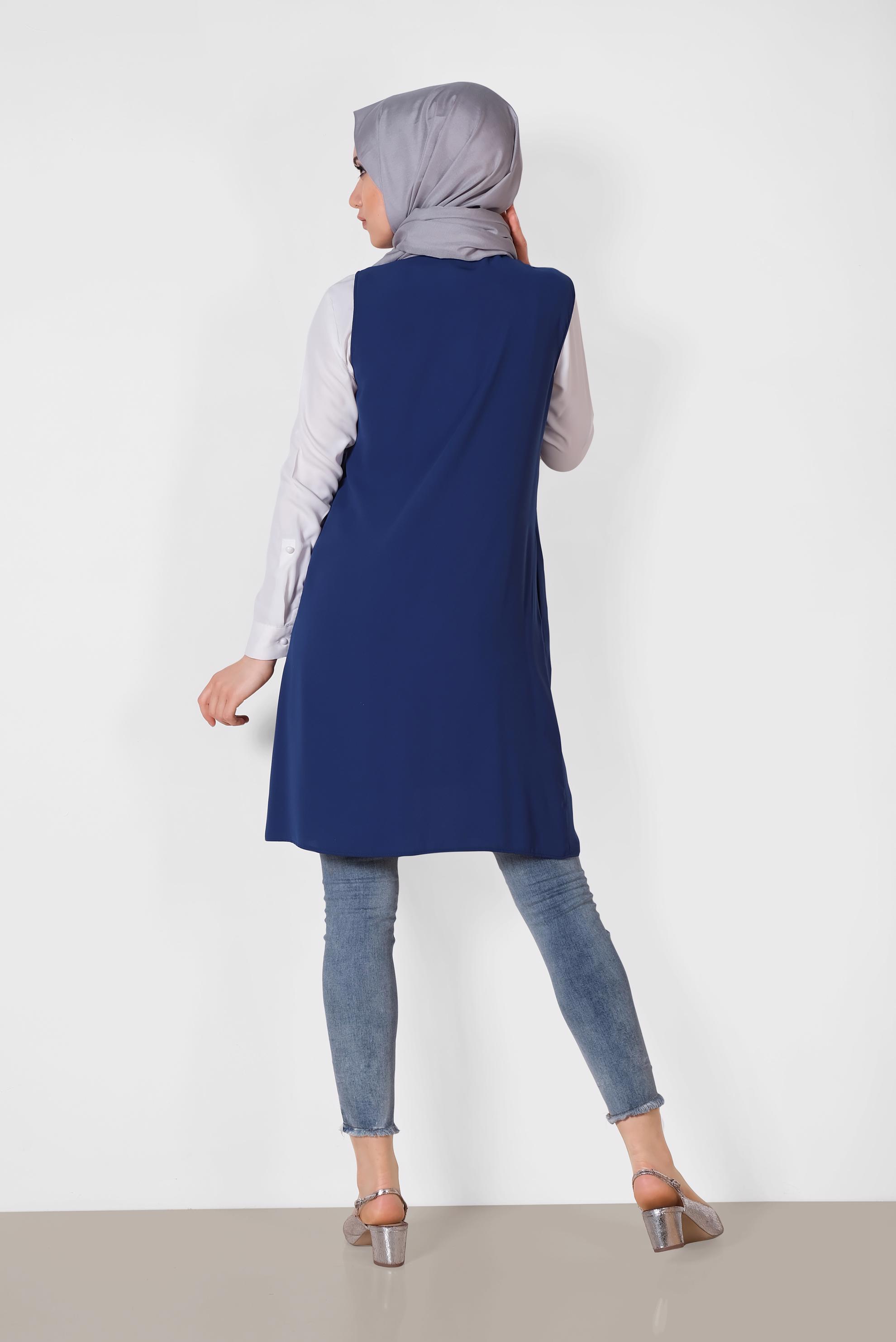 Tesettür giyim LACİVERT NAKIŞLI YELEK 4248