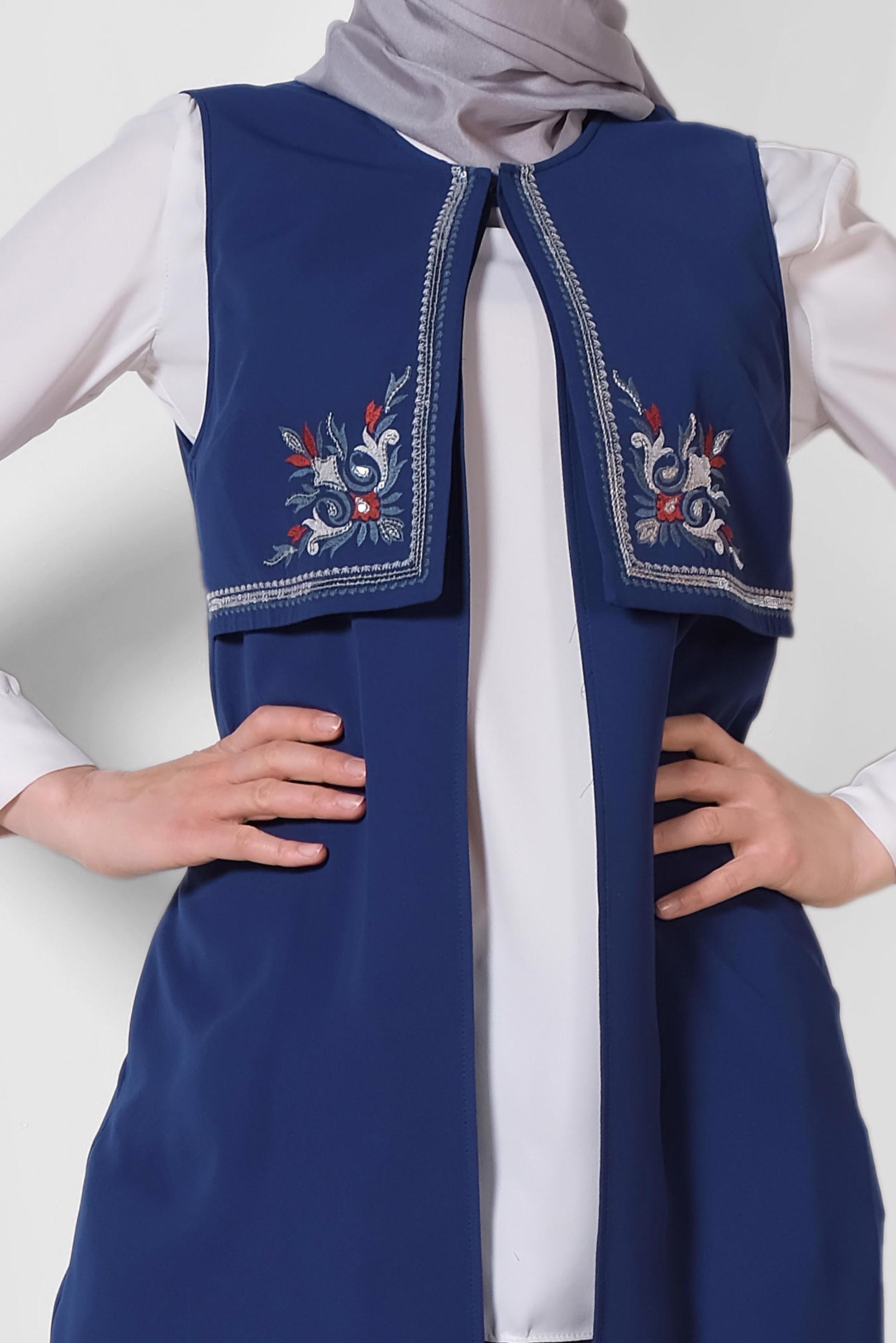 Tesettür giyim LACİVERT NAKIŞLI YELEK 4248