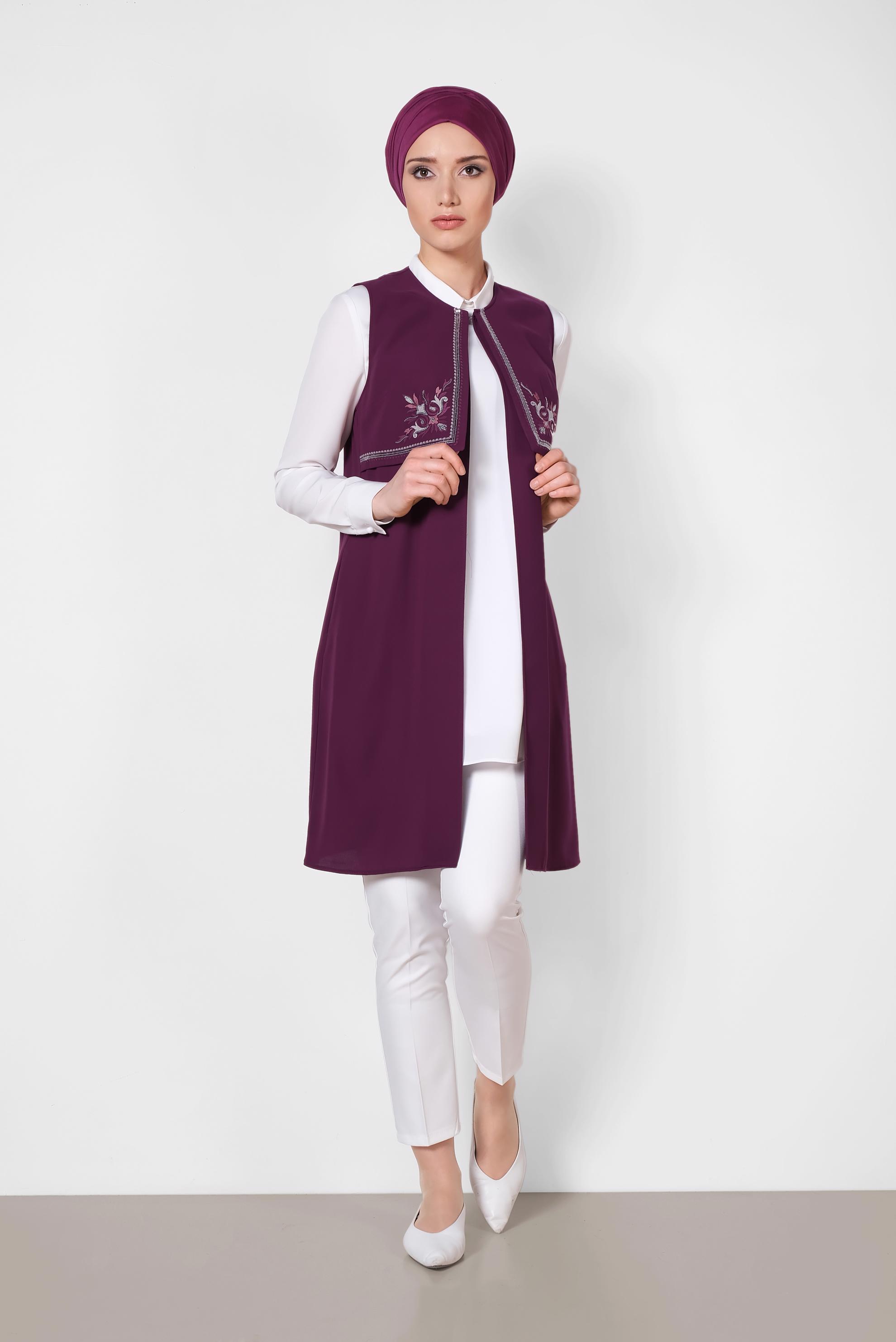 Tesettür giyim MOR NAKIŞLI YELEK 4248