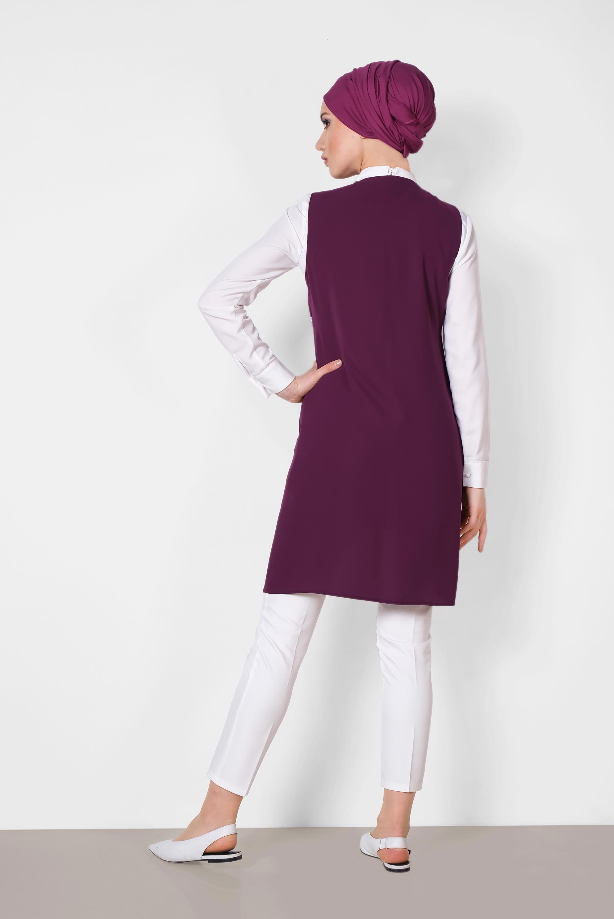 Tesettür giyim MOR NAKIŞLI YELEK 4248