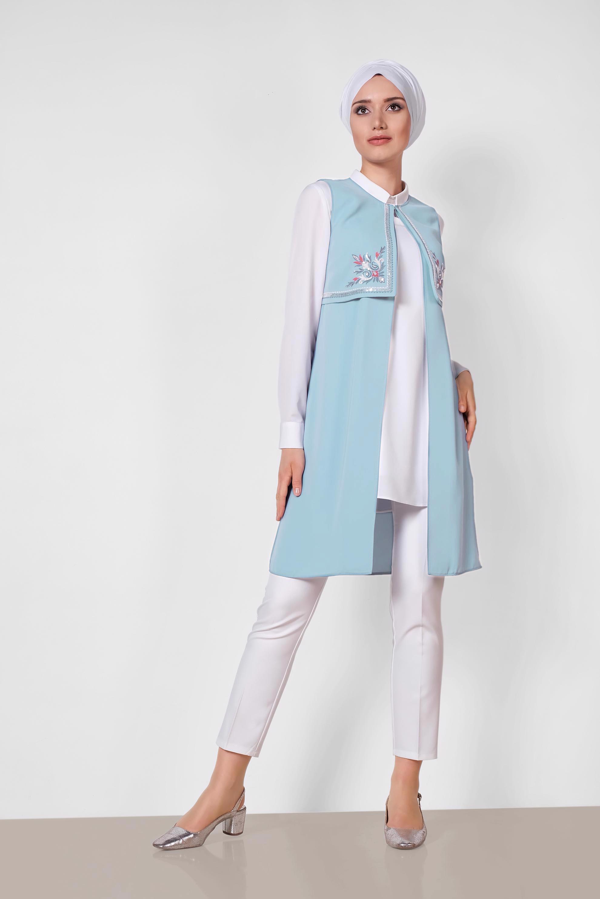 Tesettür giyim MAVİ 4248 AÇELYA YELEK 38/44 TEK40