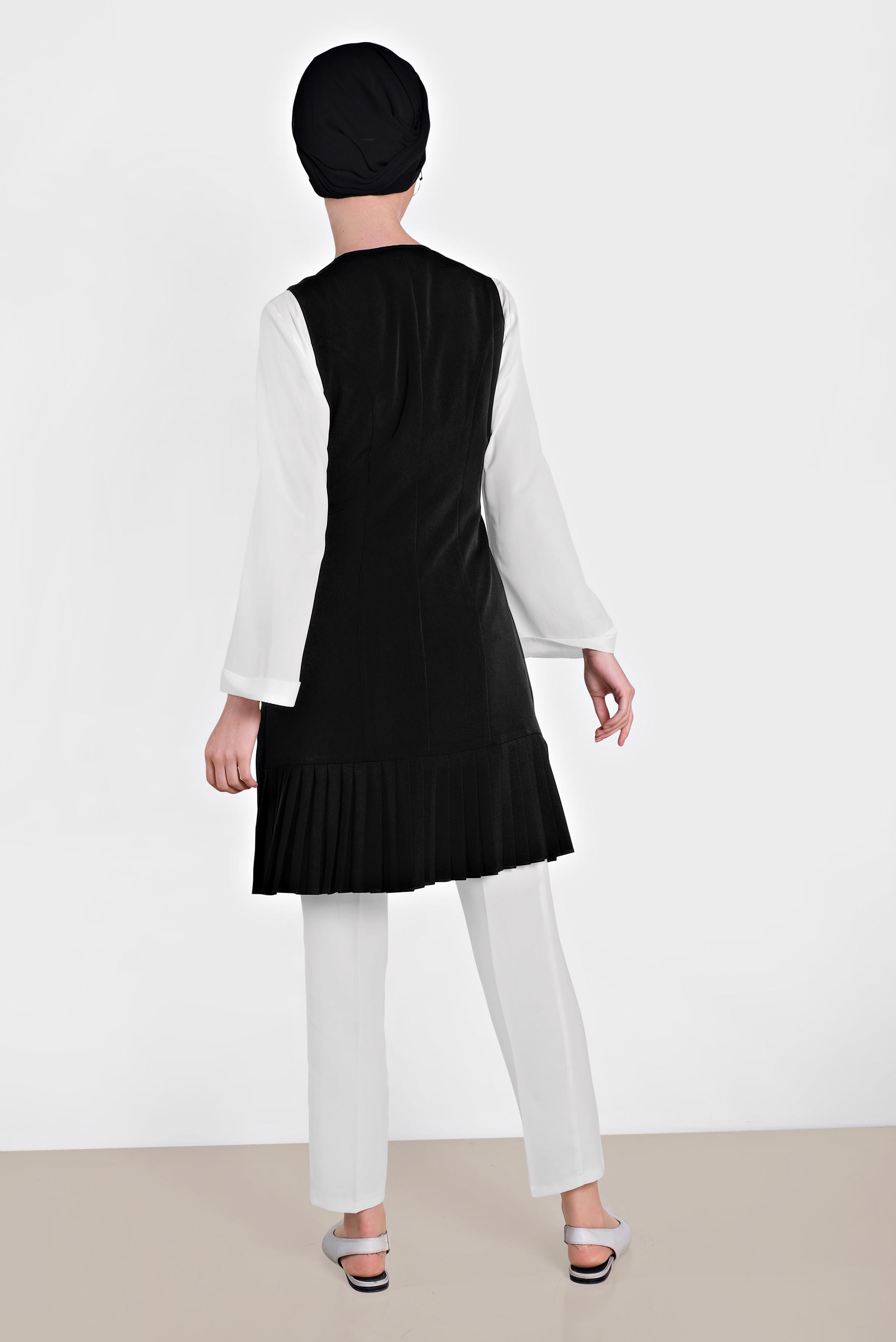 Tesettür giyim SİYAH YANDAN BAĞCIKLI PİLELİ YELEK 4249