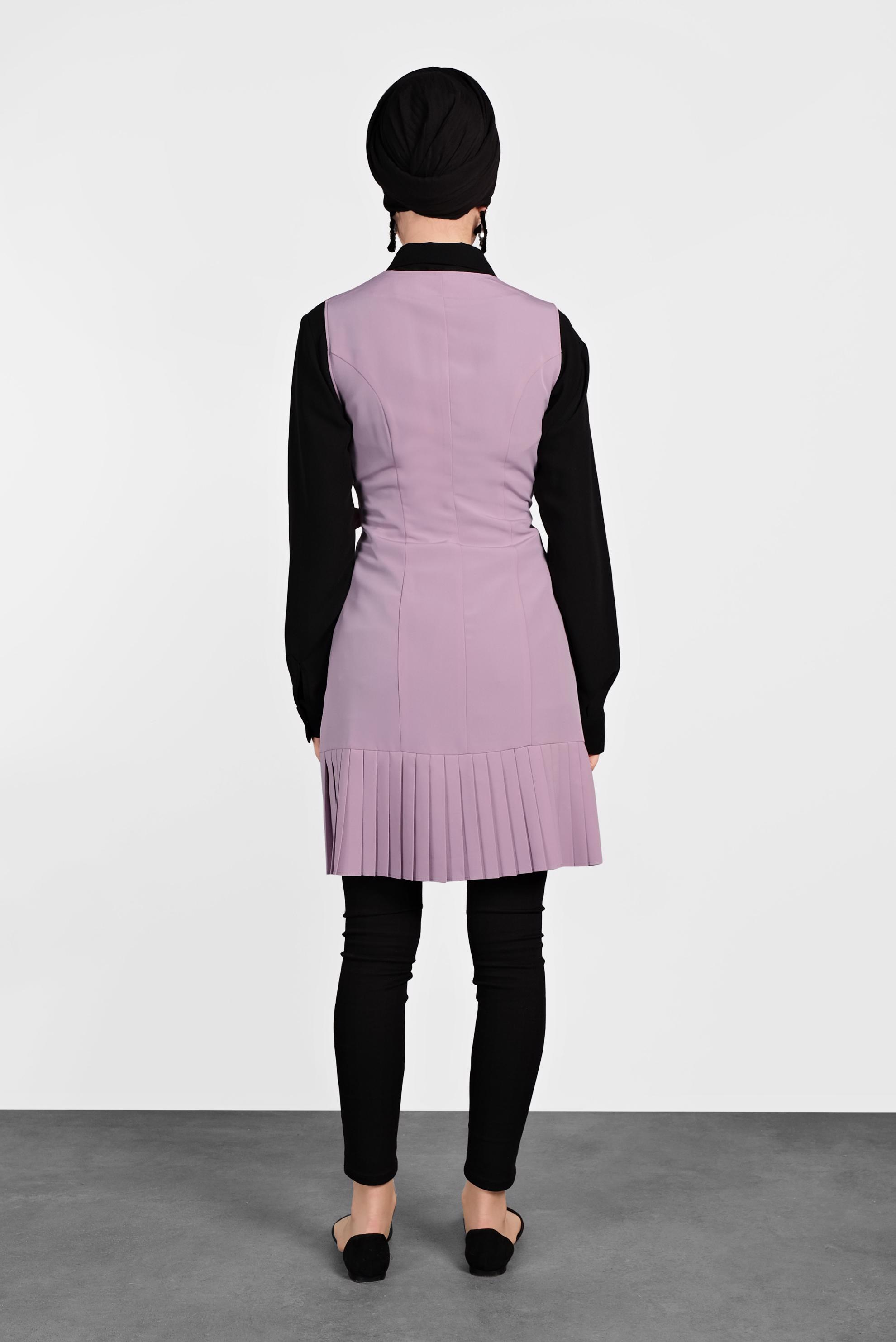 Tesettür giyim MOR YANDAN BAĞCIKLI PİLELİ YELEK 4249