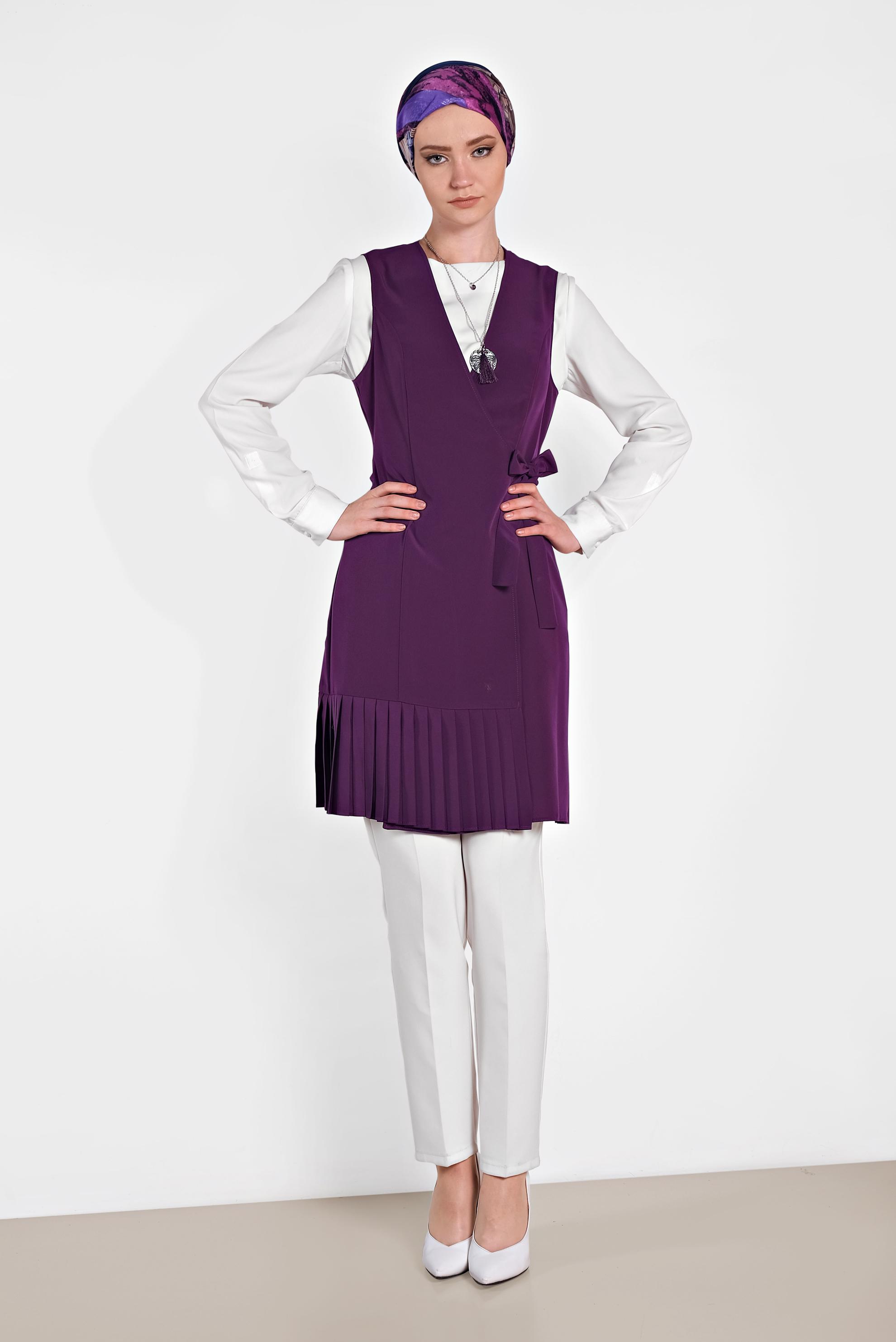 Hijab clothing PURPLE TIE DETAIL PLEATED VEST 4249 