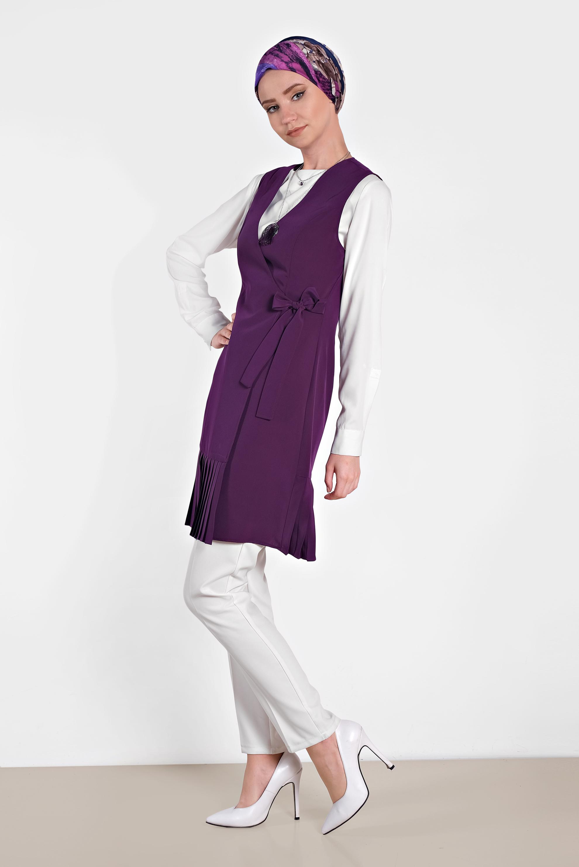 Hijab clothing PURPLE TIE DETAIL PLEATED VEST 4249 