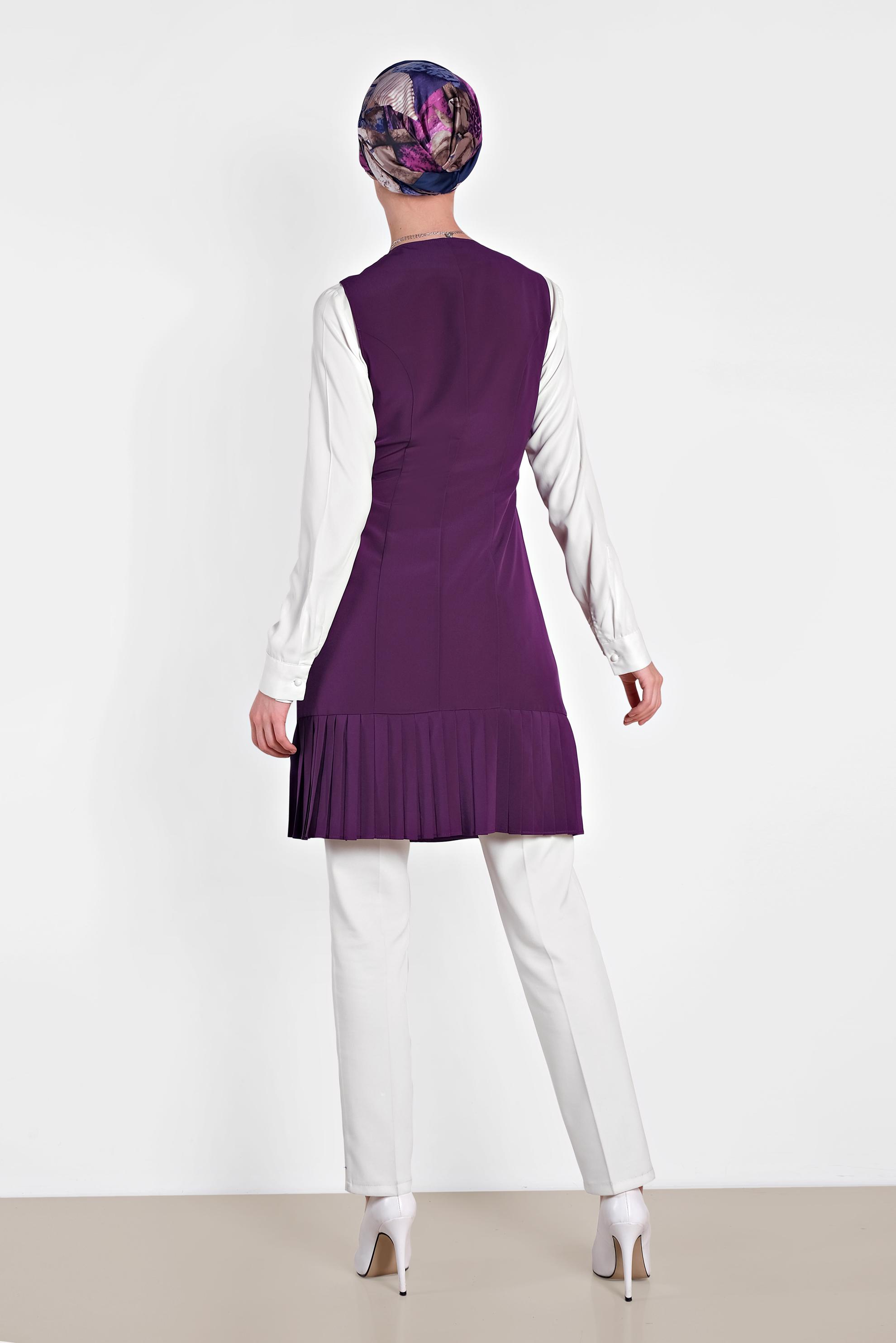 Hijab clothing PURPLE TIE DETAIL PLEATED VEST 4249 