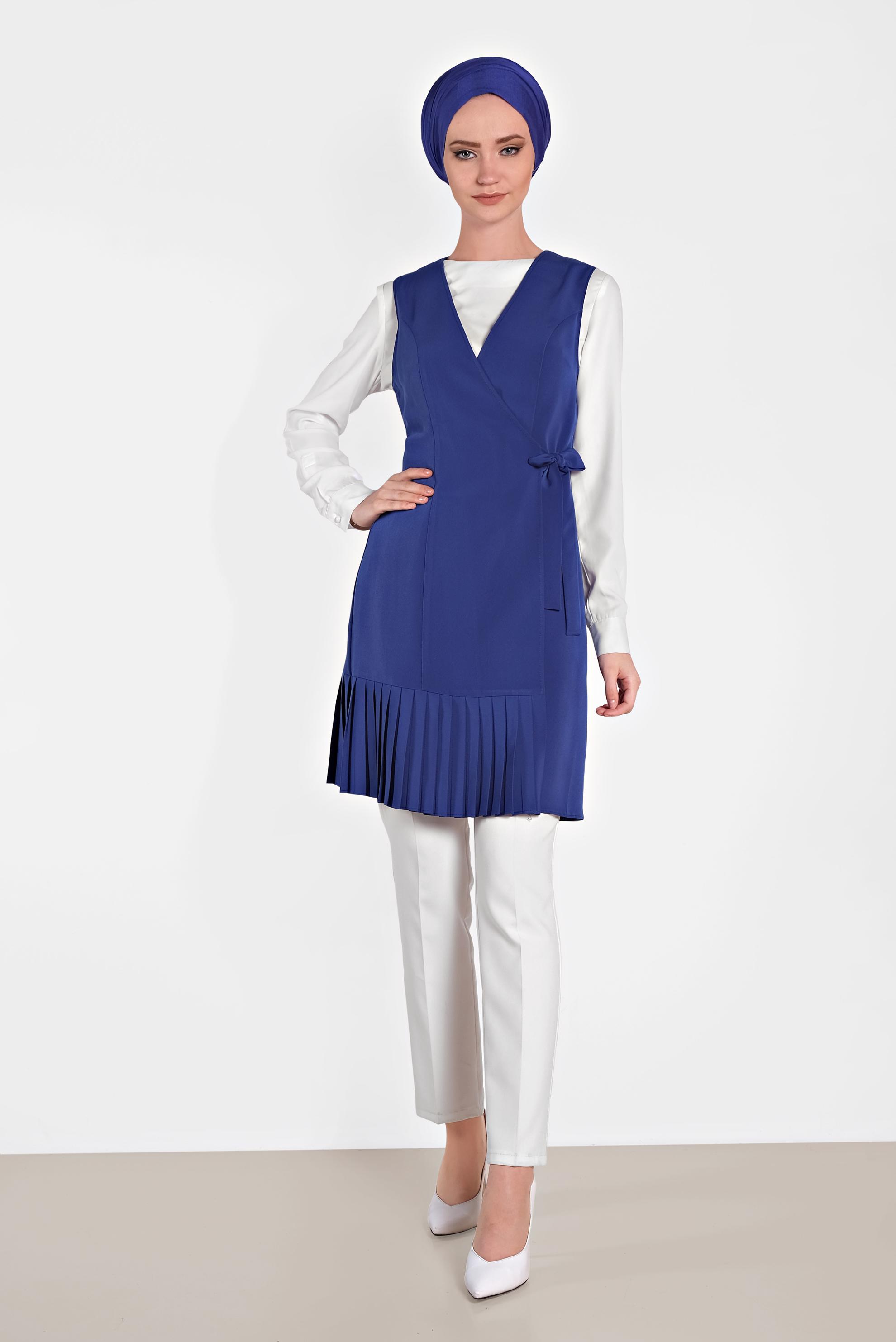 Vêtements hijab BLEU GILET PLISSÉ 4249