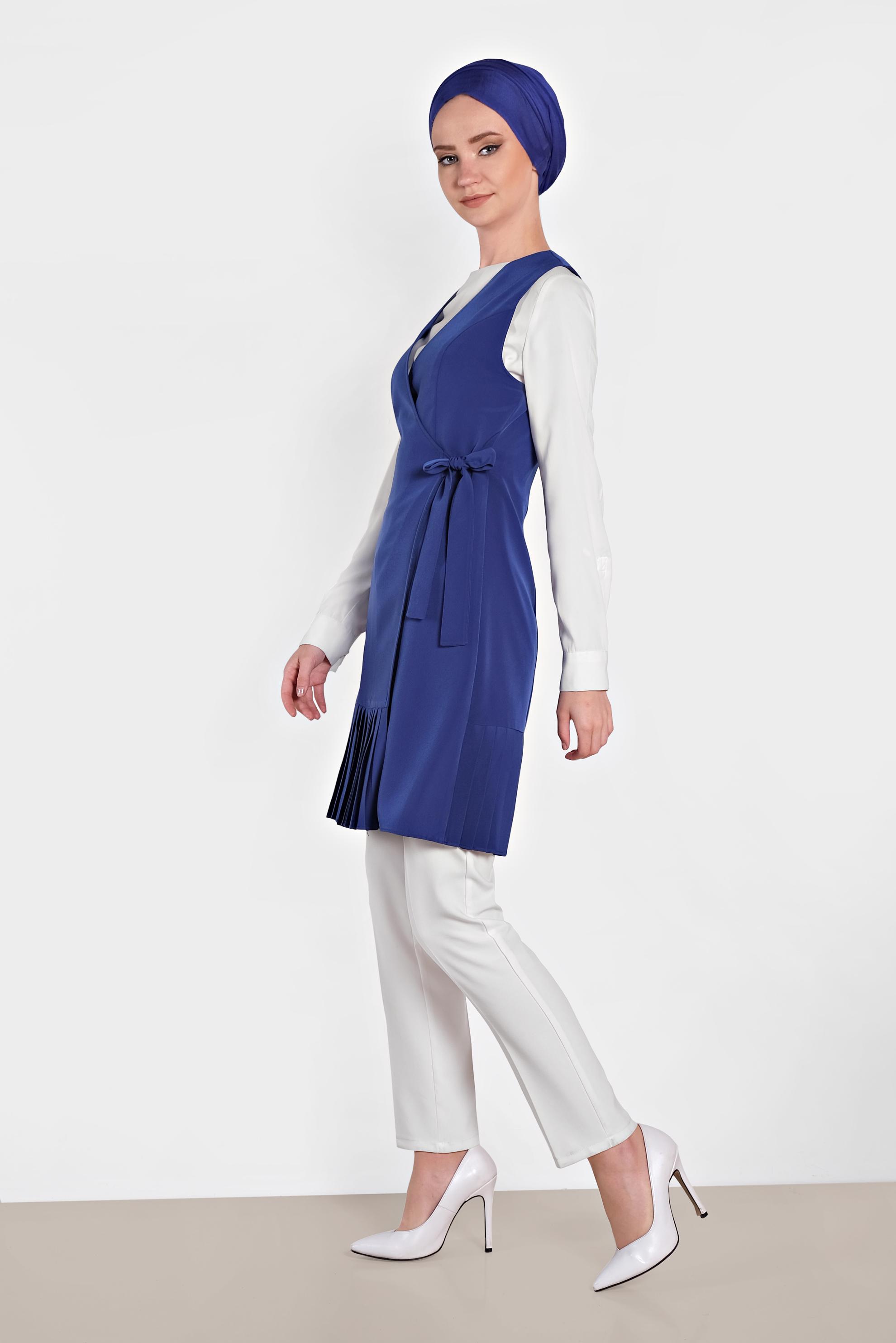 Vêtements hijab BLEU GILET PLISSÉ 4249