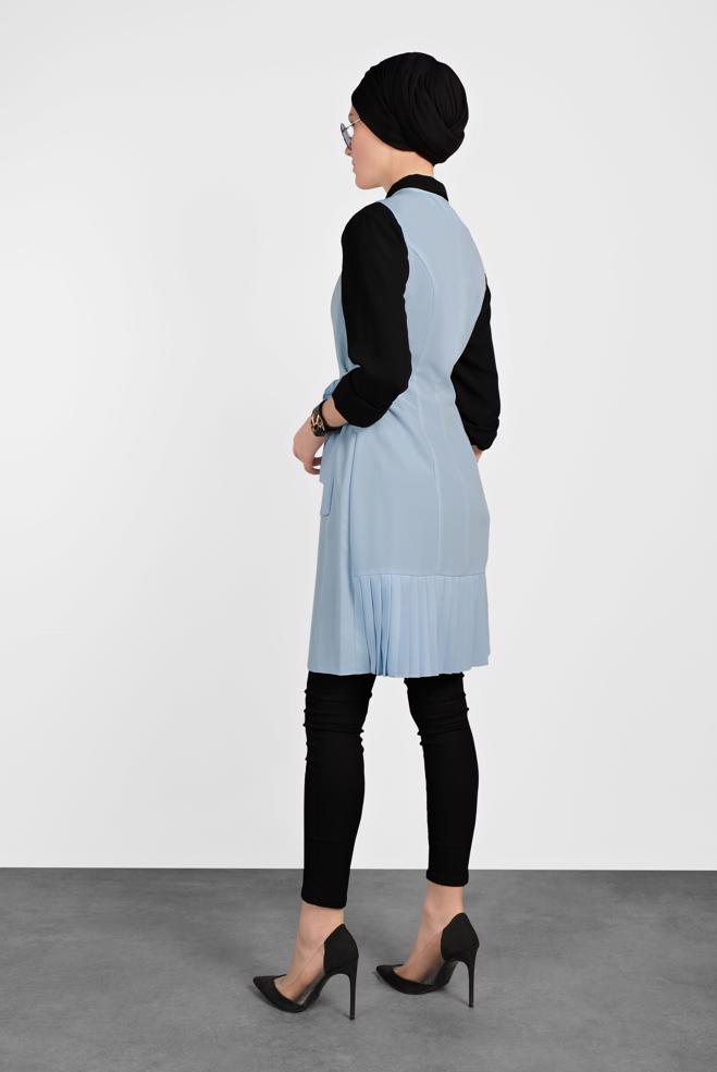 Tesettür giyim MAVİ YANDAN BAĞCIKLI PİLELİ YELEK 4249 - ALVİNA