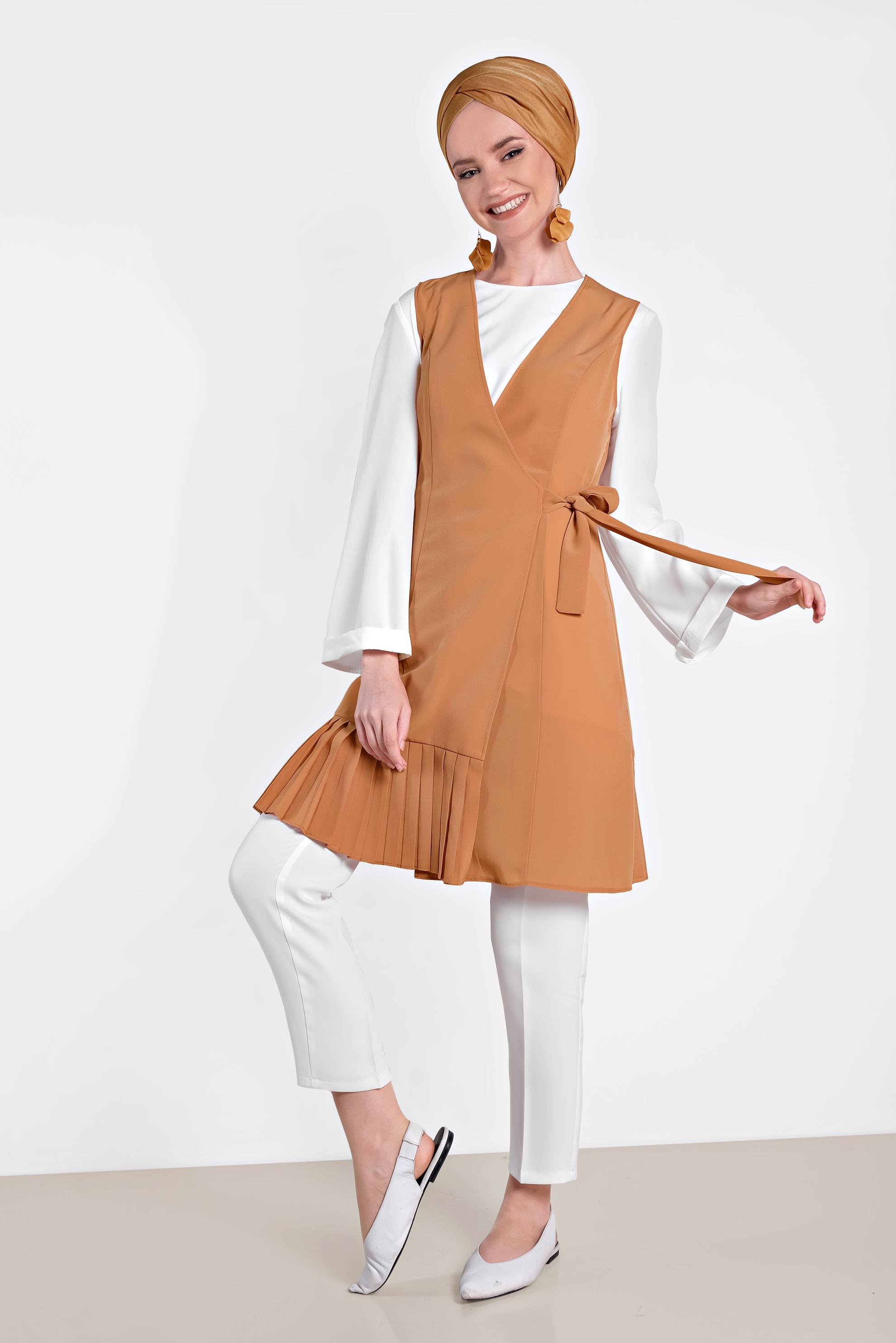 Hijab clothing TABA TIE DETAIL PLEATED VEST 4249 