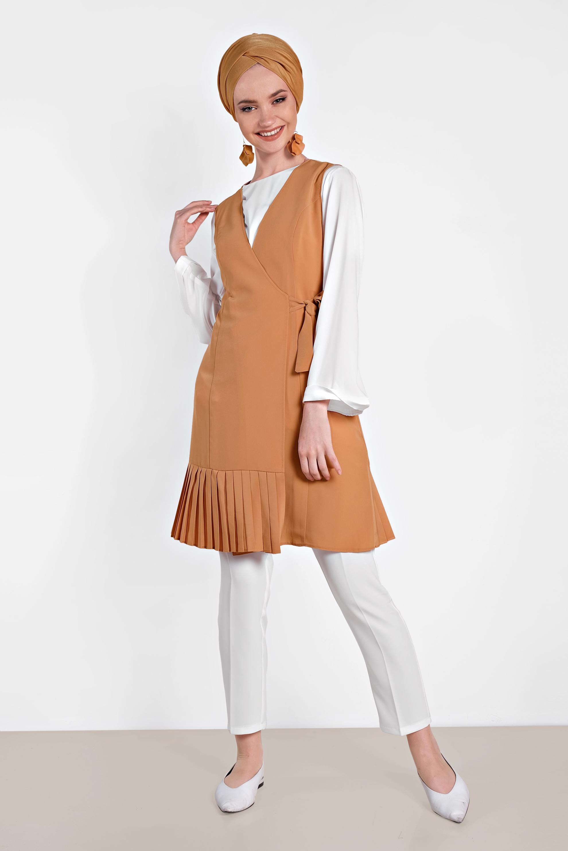 Hijab clothing TABA TIE DETAIL PLEATED VEST 4249 