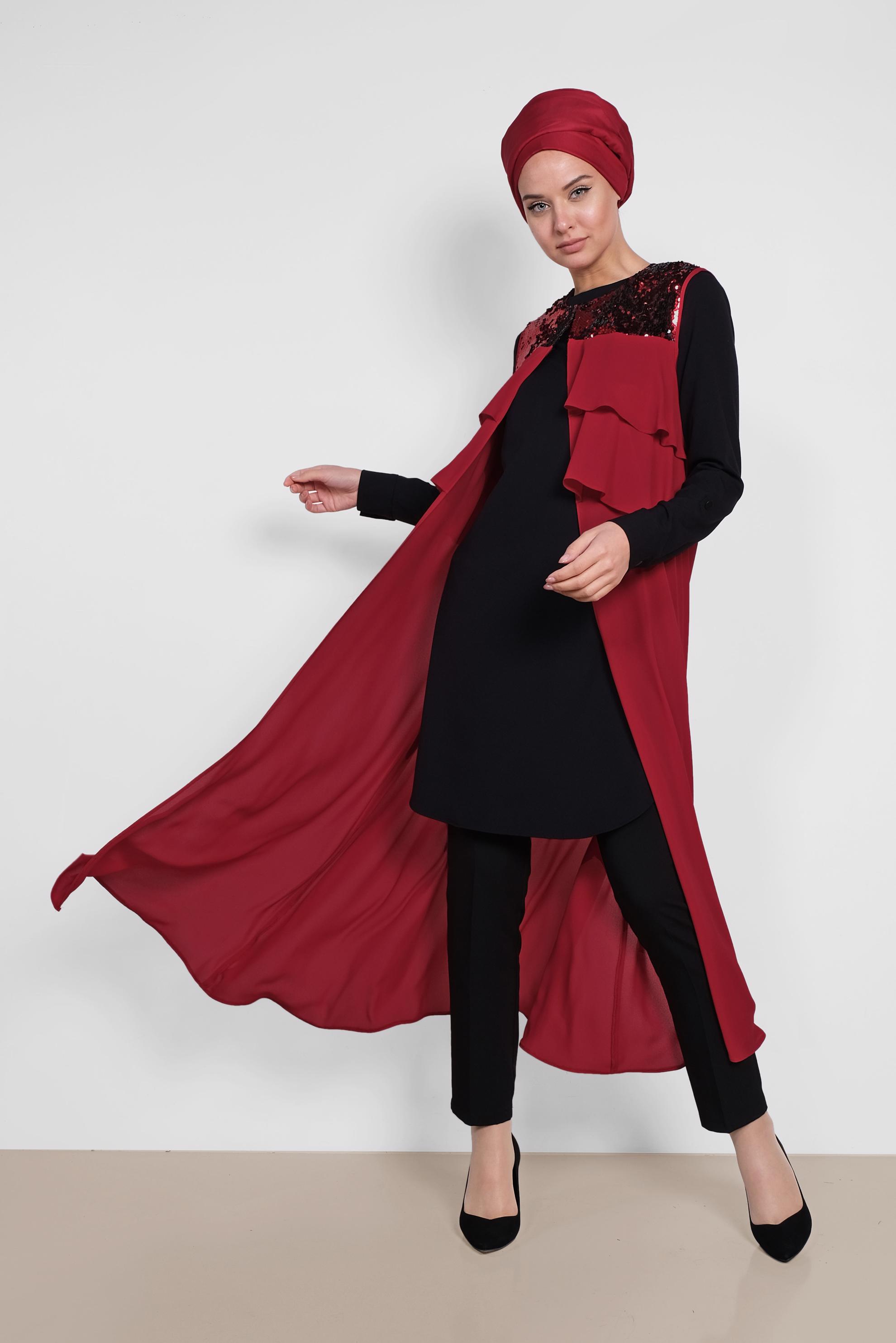 Vêtements hijab NOIR GILET MOUSSELINE PAILLETTE 4282