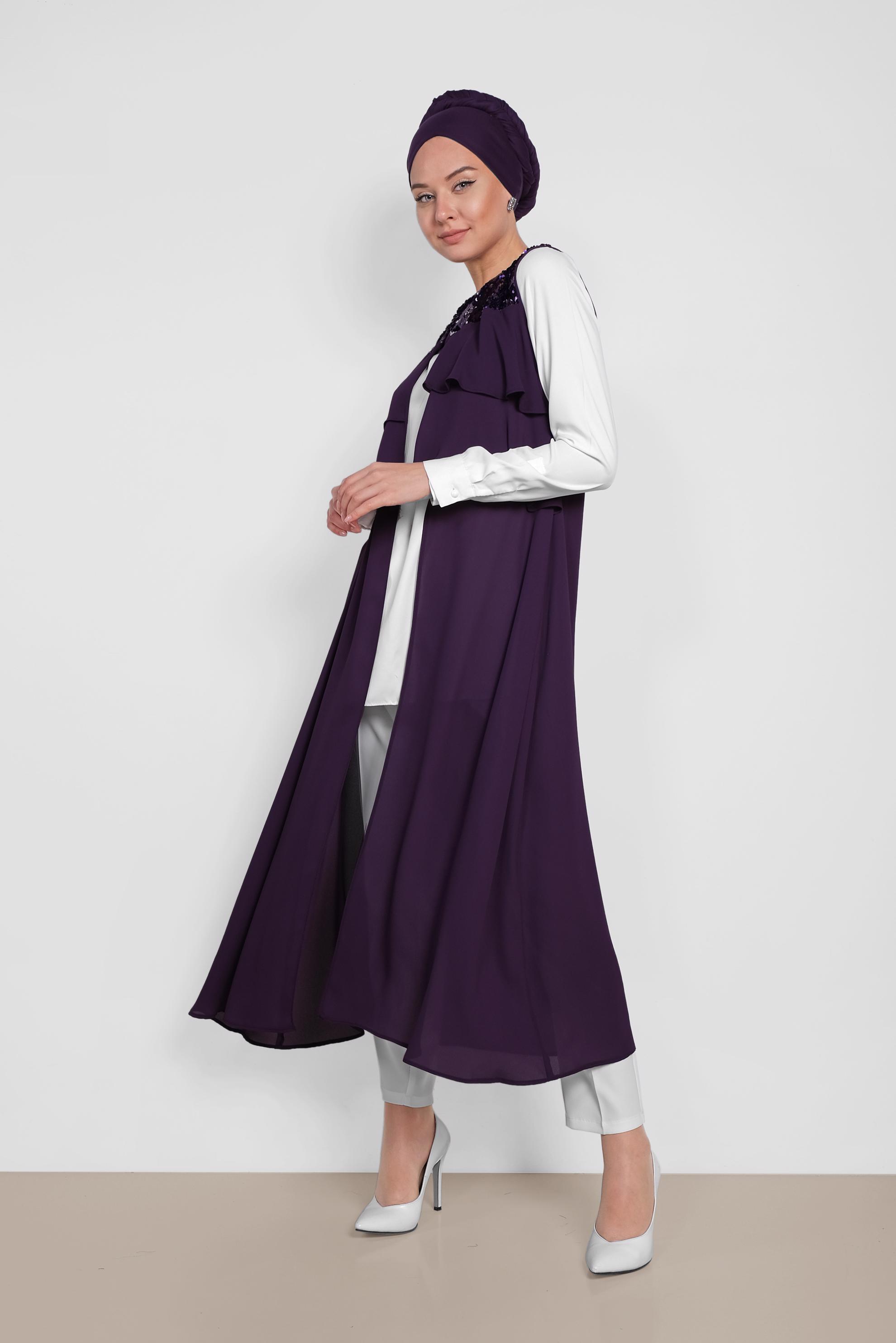 Vêtements hijab POURPRE GILET MOUSSELINE PAILLETTE 4282
