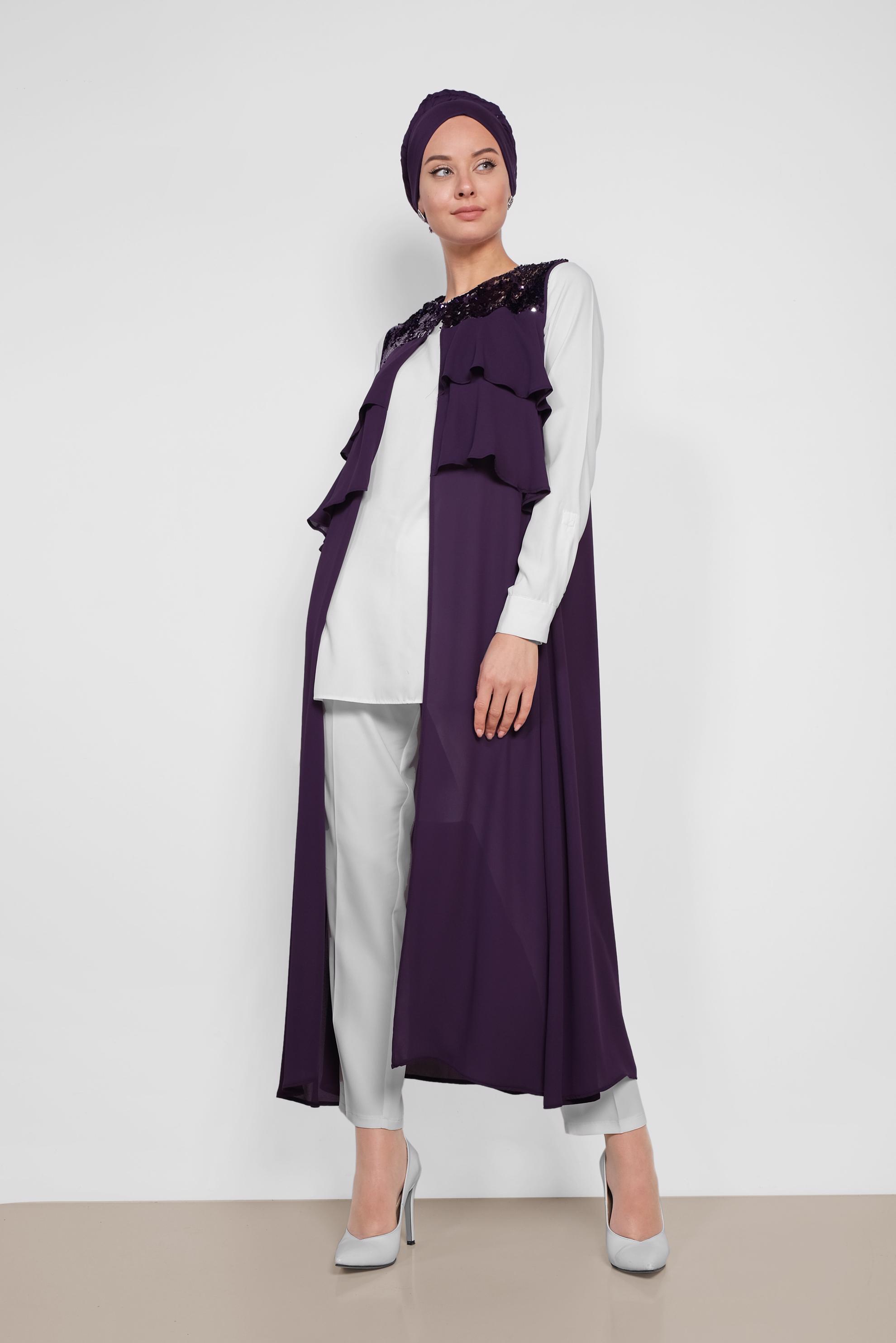 Vêtements hijab POURPRE GILET MOUSSELINE PAILLETTE 4282
