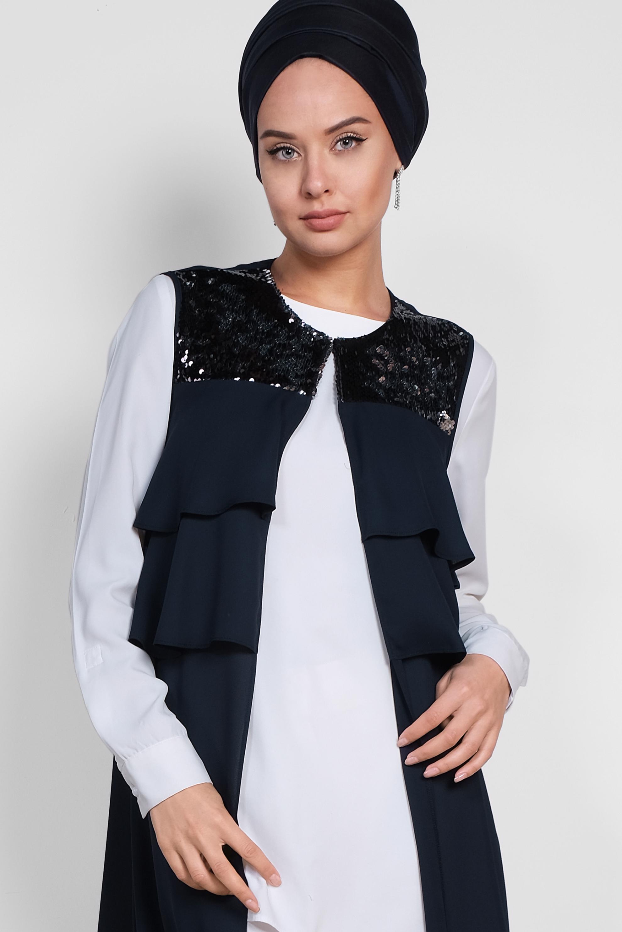 Vêtements hijab BLEU MARINE GILET MOUSSELINE PAILLETTE 4282