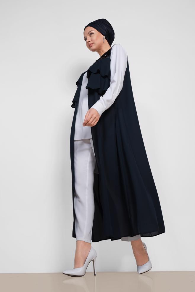 Tesettür giyim LACİVERT PUL PAYETLİ ŞİFON YELEK 4282 - ALVİNA