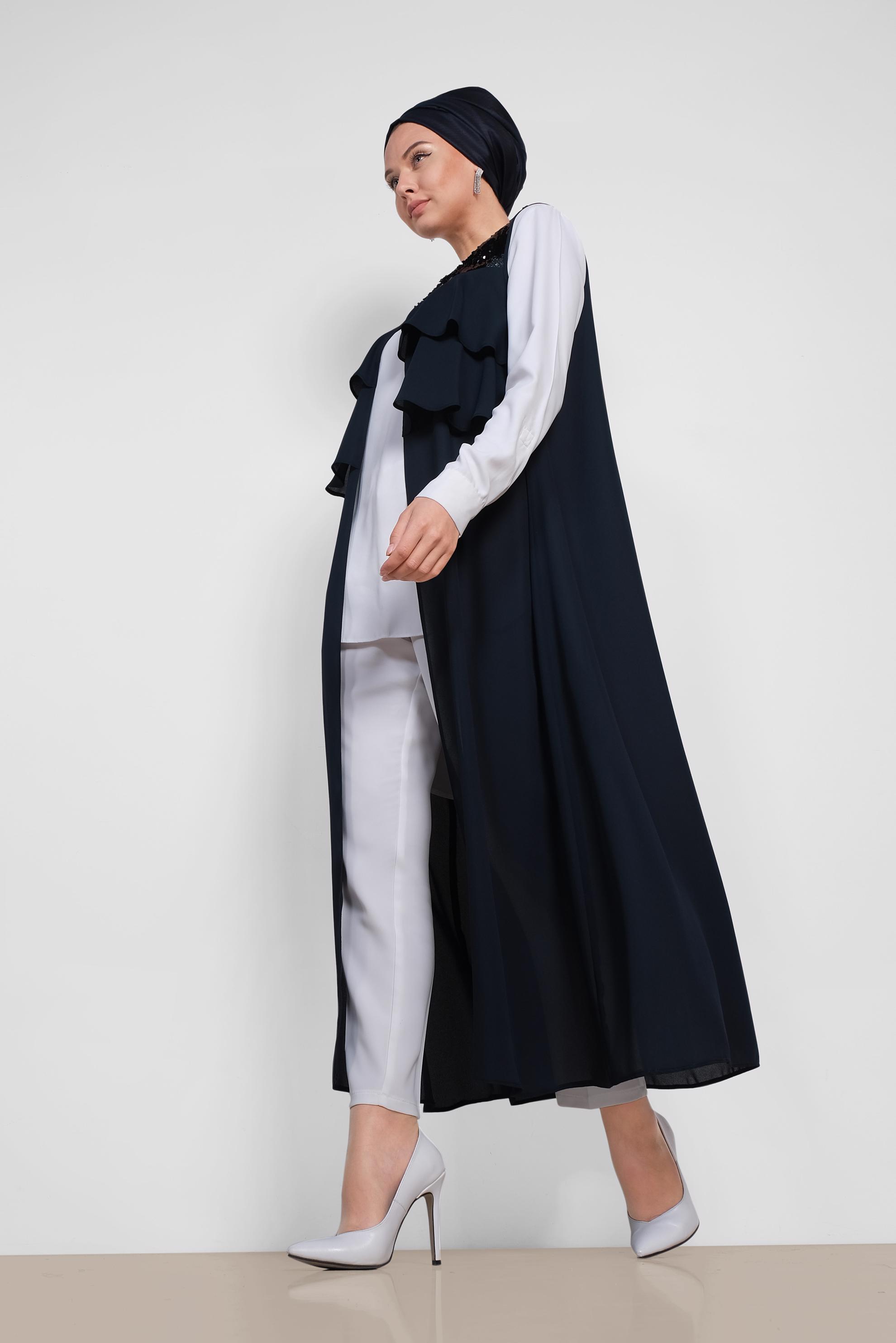 Vêtements hijab BLEU MARINE GILET MOUSSELINE PAILLETTE 4282