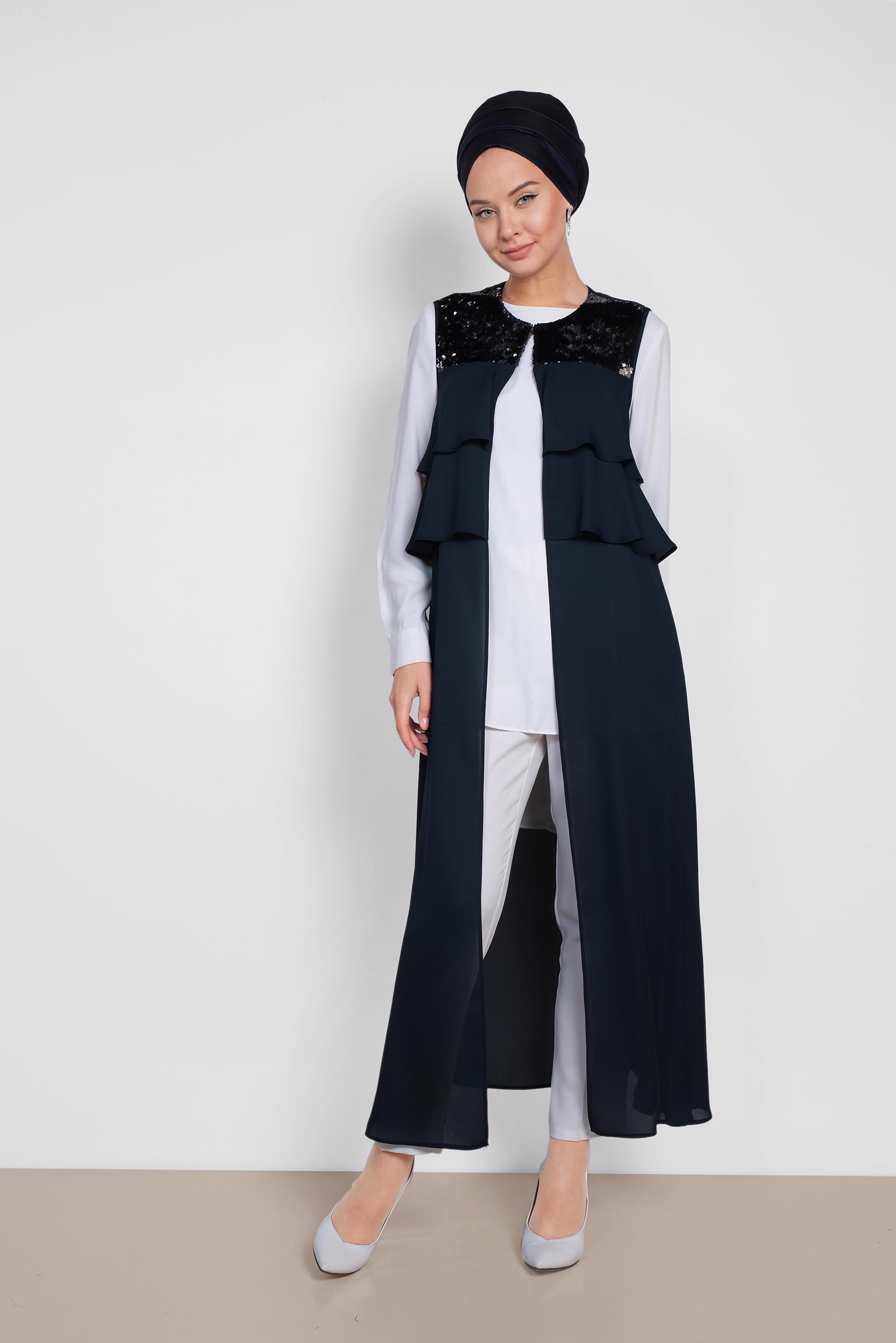 Vêtements hijab BLEU MARINE GILET MOUSSELINE PAILLETTE 4282