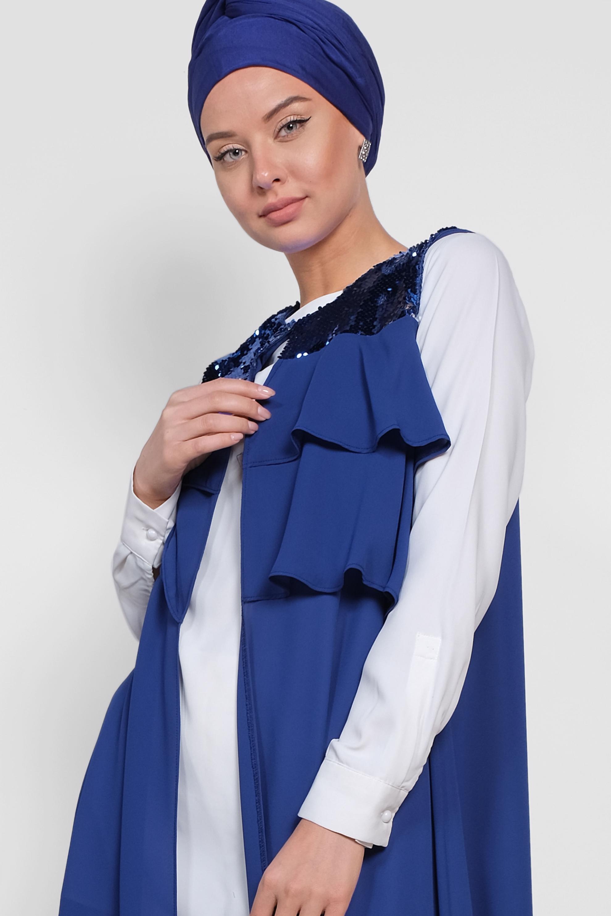 Tesettür giyim LACİVERT PUL PAYETLİ ŞİFON YELEK 4282