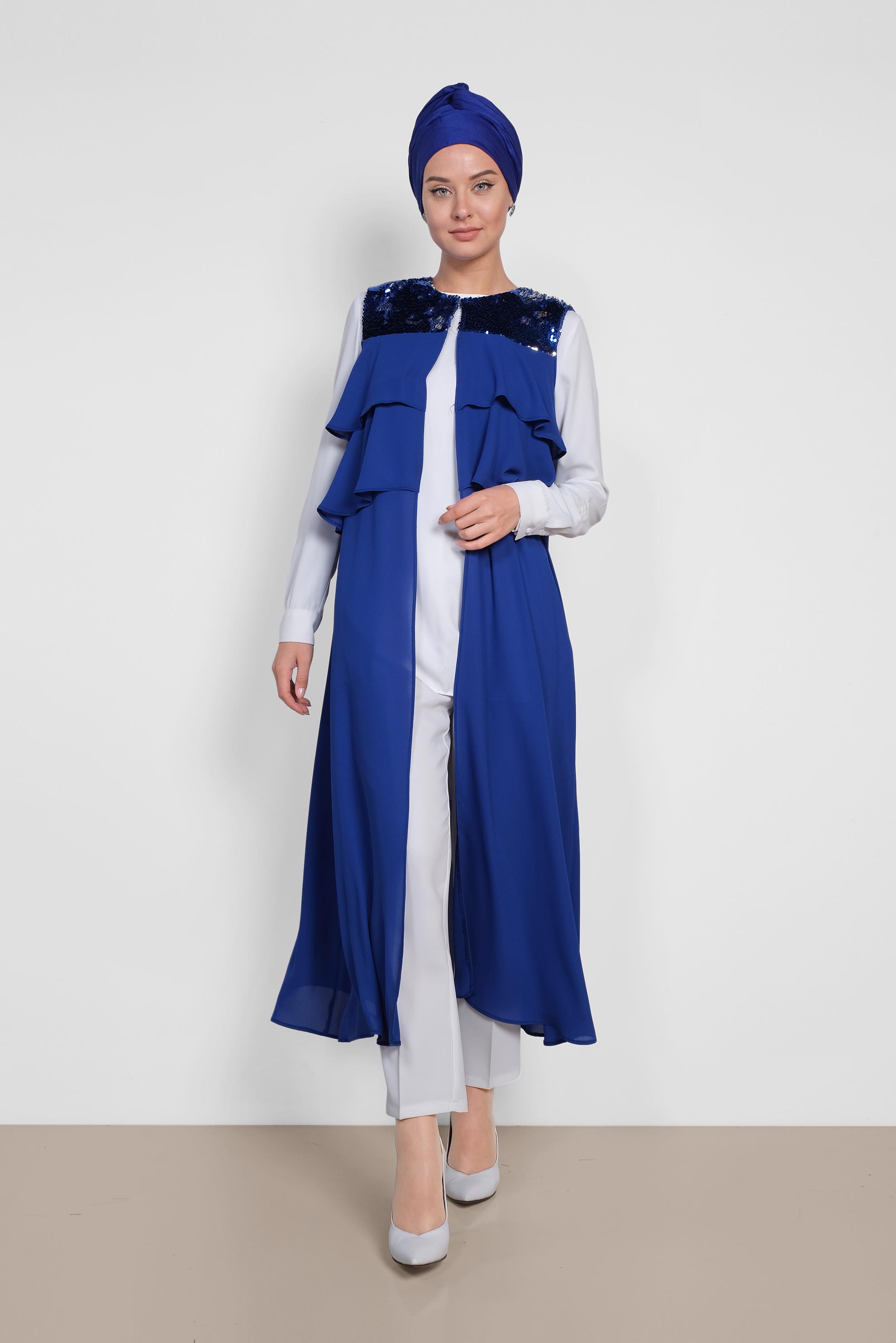 Tesettür giyim LACİVERT PUL PAYETLİ ŞİFON YELEK 4282