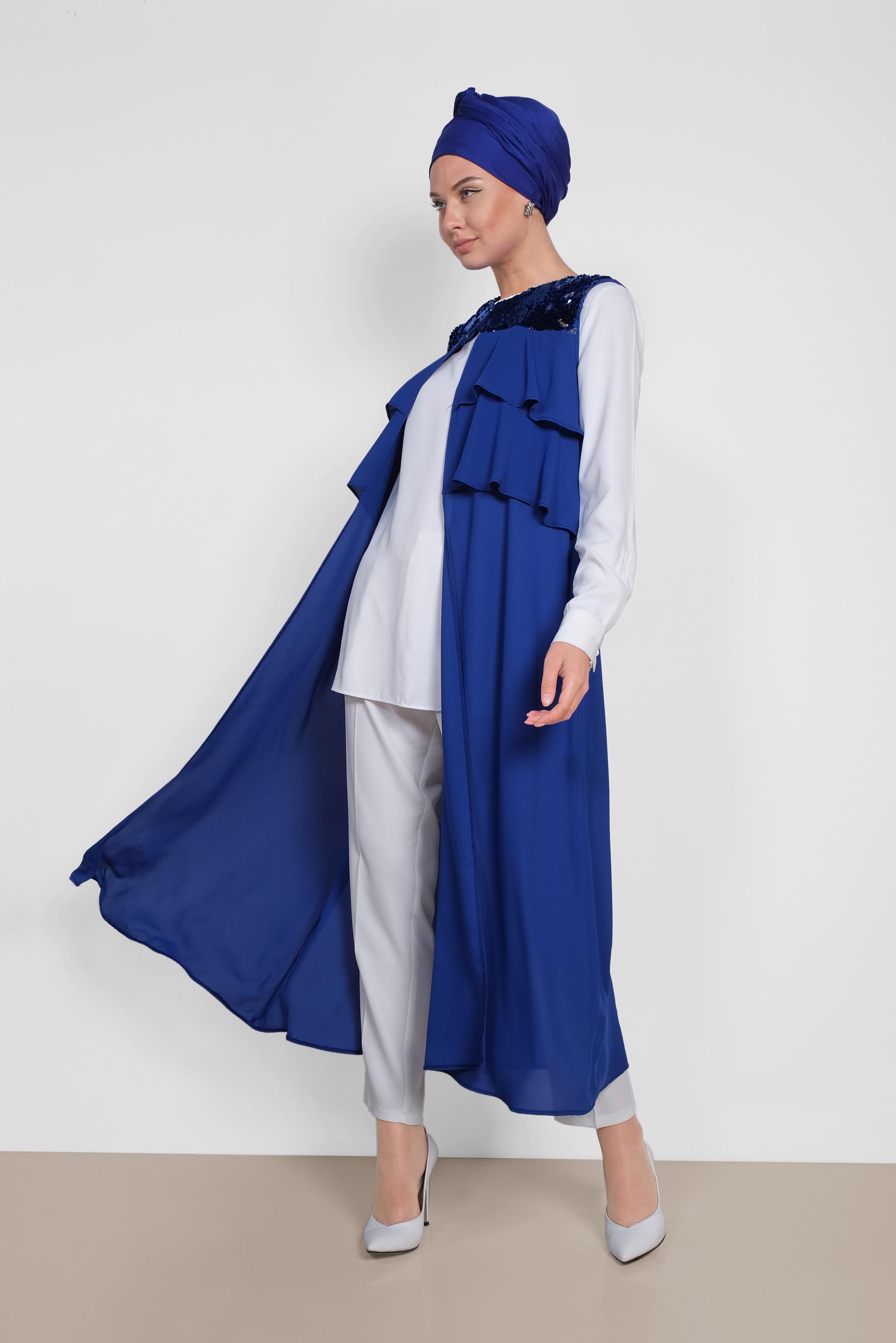 Tesettür giyim LACİVERT PUL PAYETLİ ŞİFON YELEK 4282