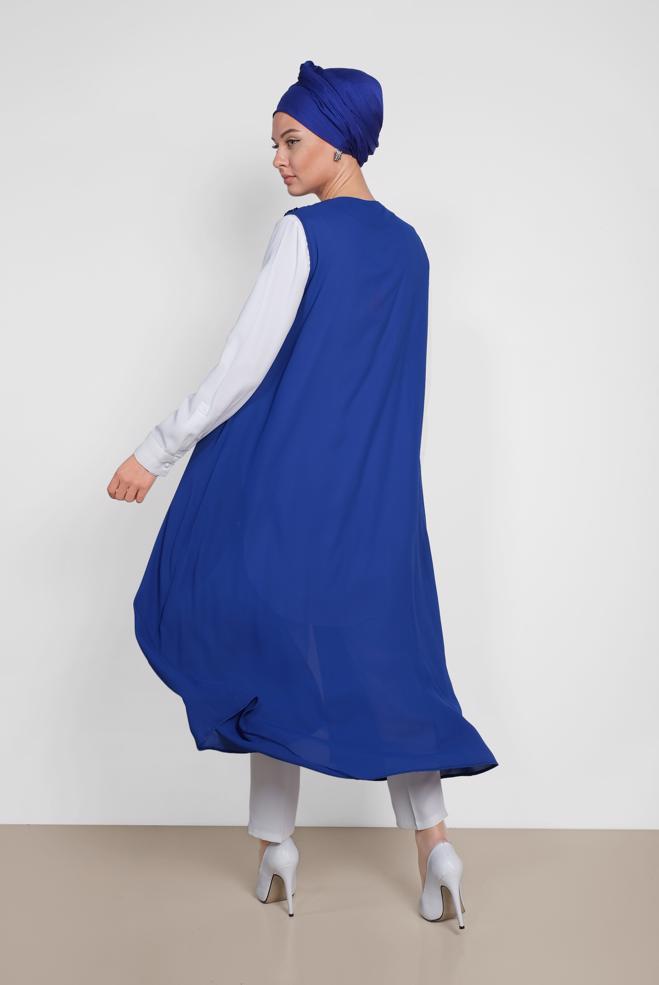 Tesettür giyim LACİVERT PUL PAYETLİ ŞİFON YELEK 4282 - ALVİNA