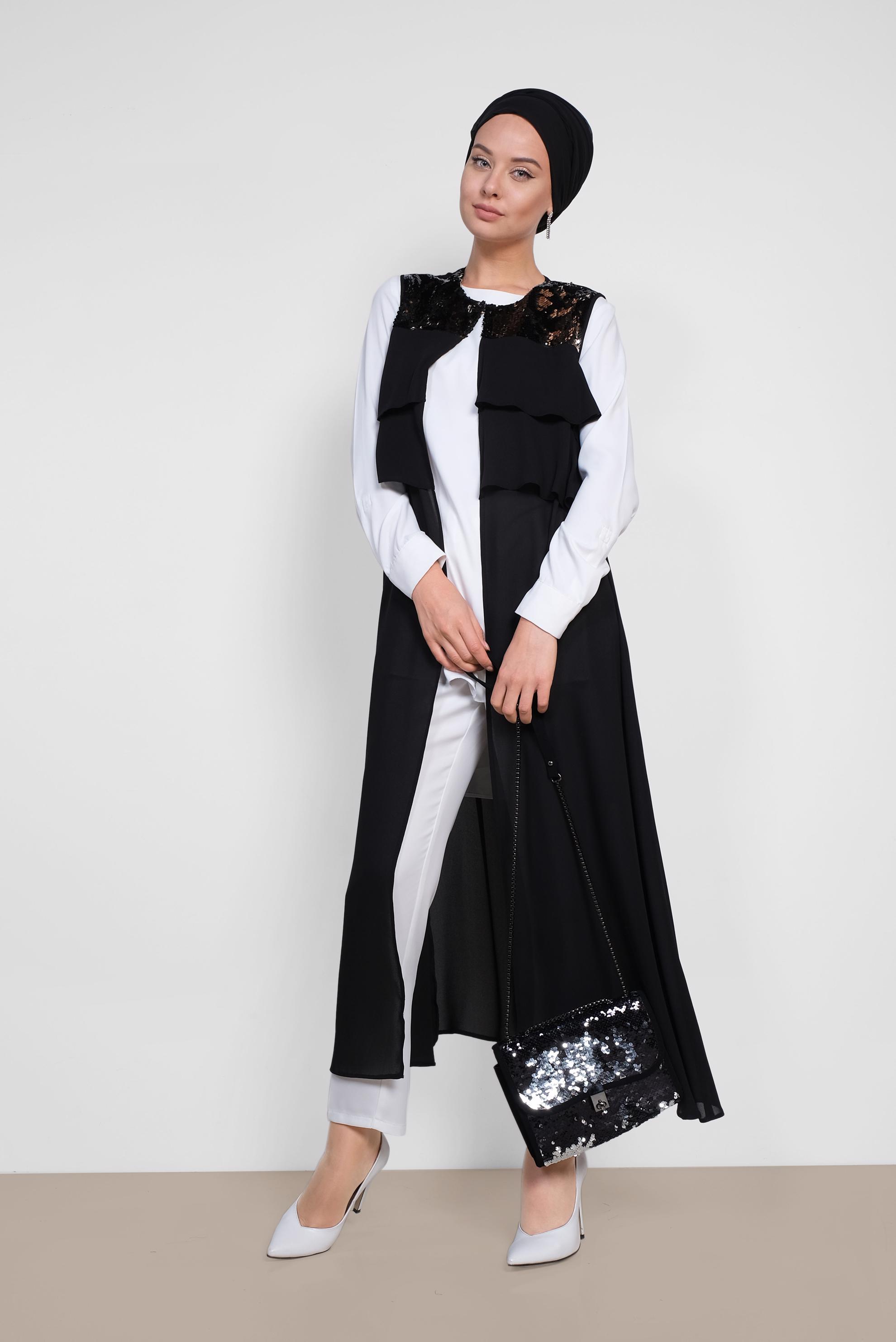 Tesettür giyim SİYAH PUL PAYETLİ ŞİFON YELEK 4282