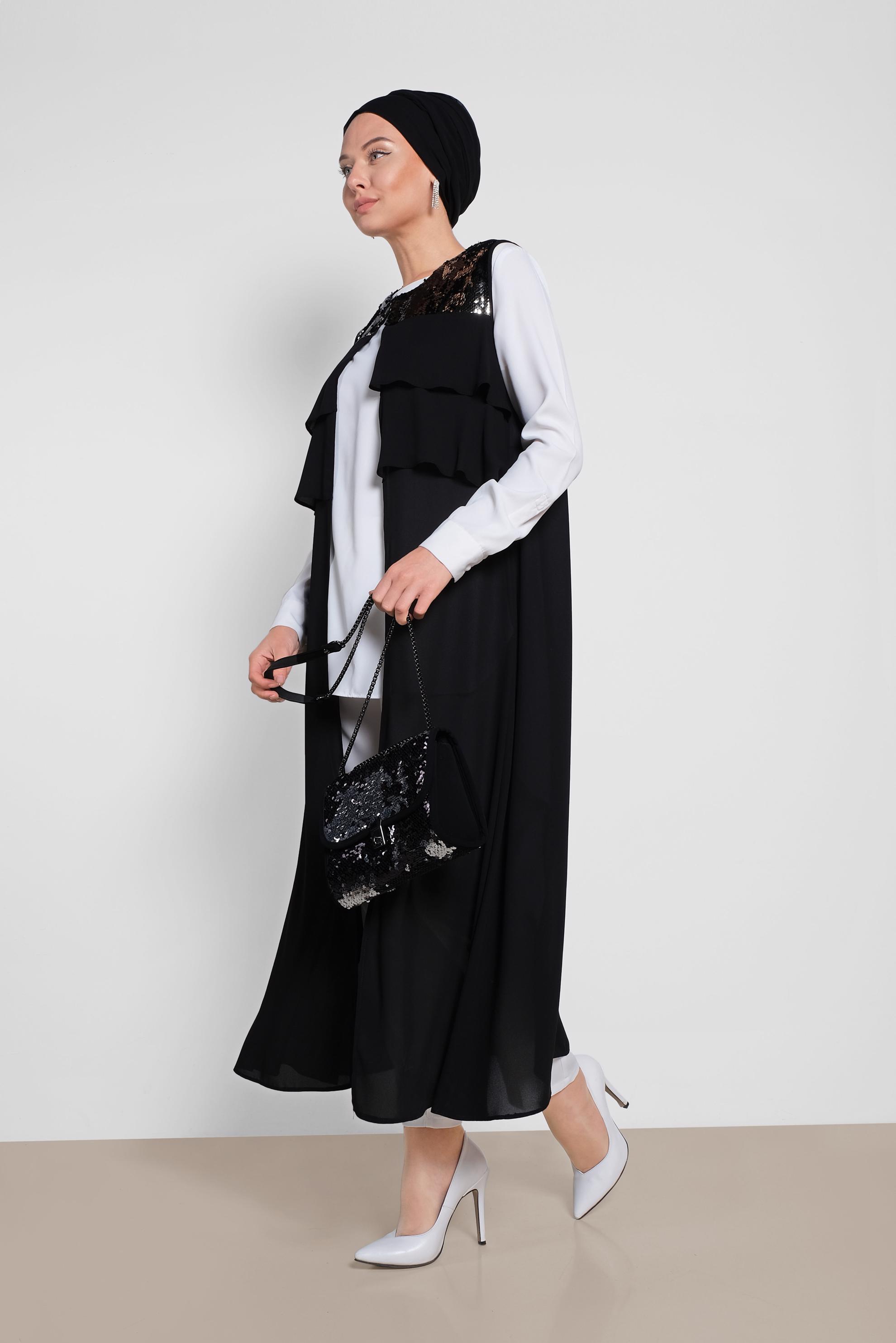 Tesettür giyim SİYAH PUL PAYETLİ ŞİFON YELEK 4282