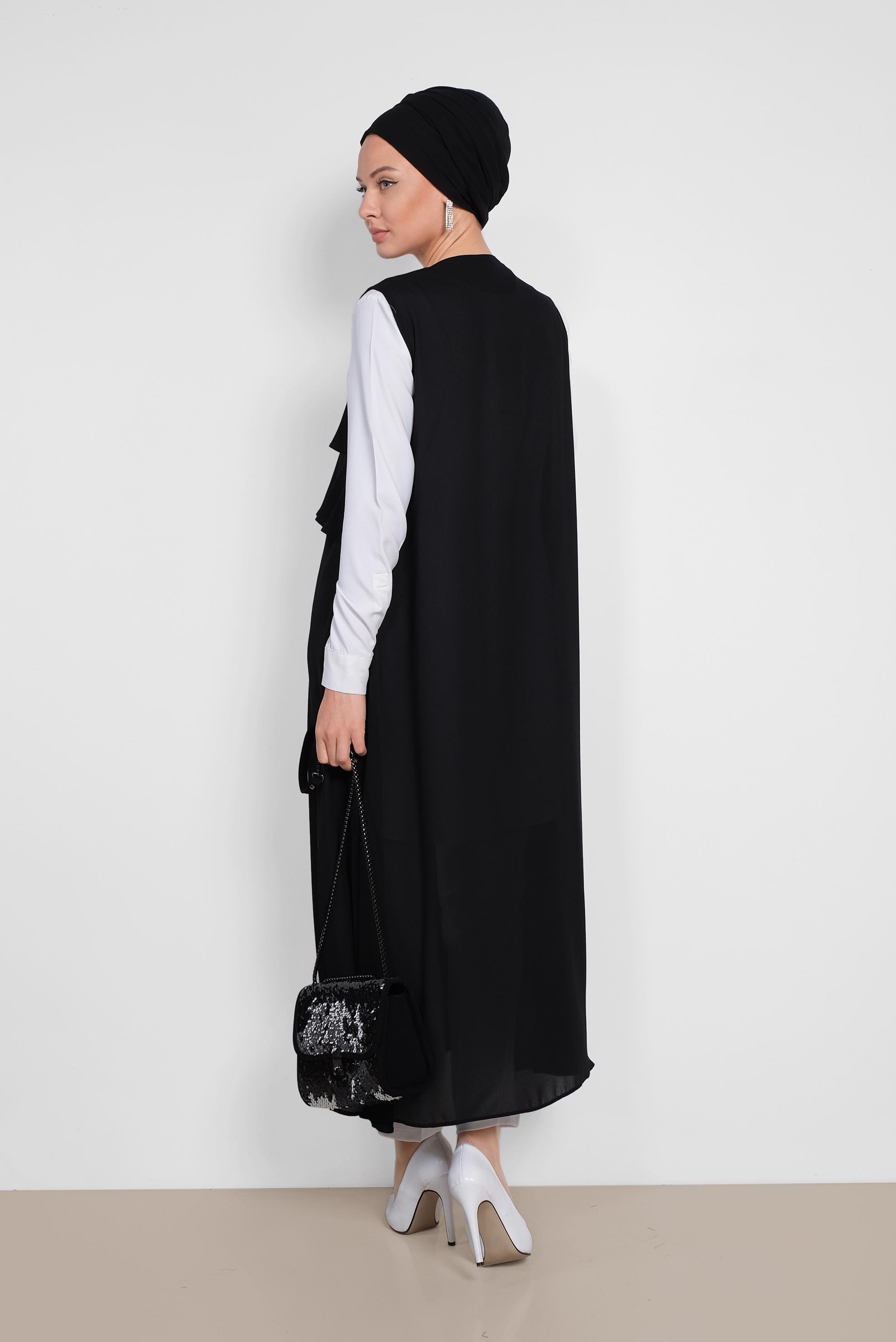 Tesettür giyim SİYAH PUL PAYETLİ ŞİFON YELEK 4282