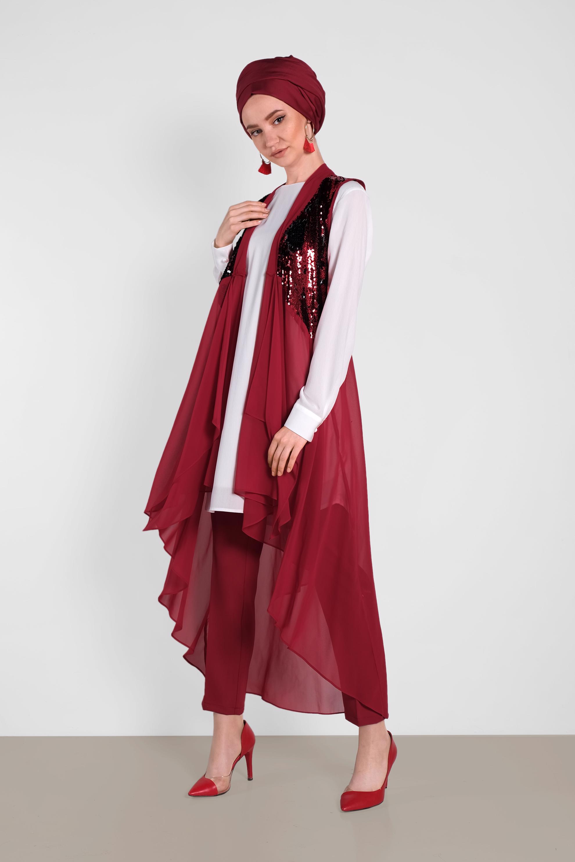 Hijab clothing BLACK SEQUINED CFIFFON VEST 4283