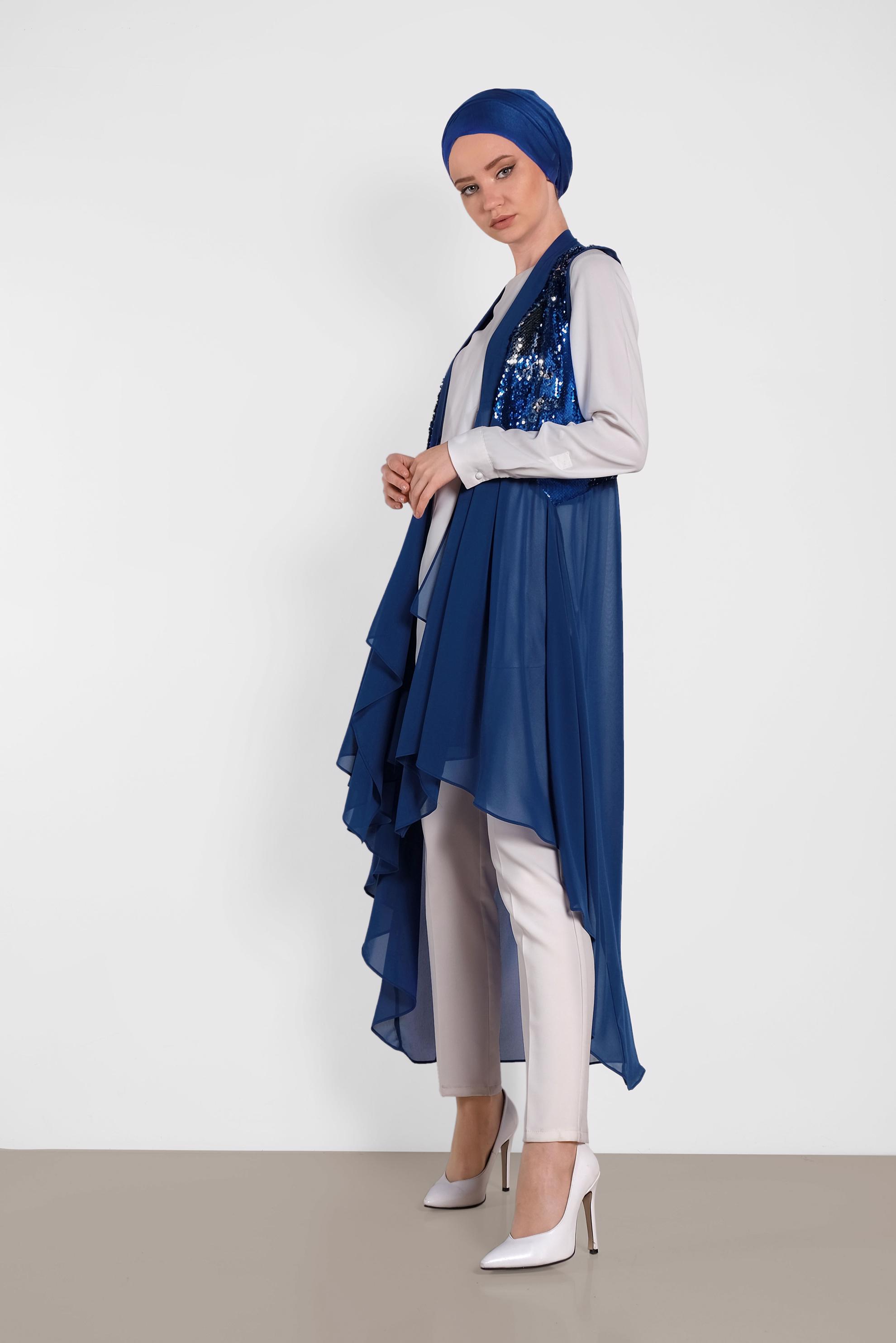 Tesettür giyim LACİVERT PUL PAYETLİ ŞİFON YELEK 4283