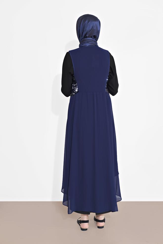 Tesettür giyim LACİVERT PUL PAYETLİ ŞİFON YELEK 4283 - ALVİNA