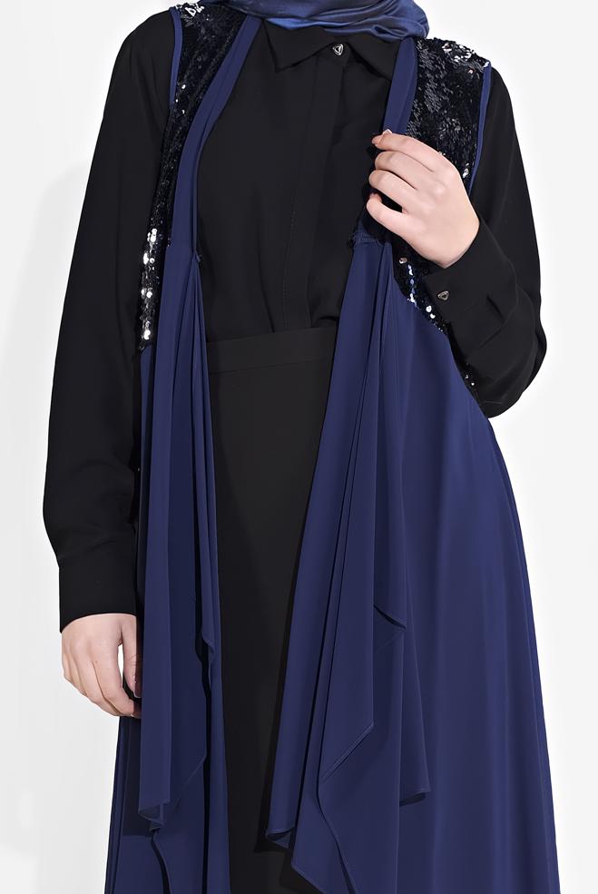 Tesettür giyim LACİVERT PUL PAYETLİ ŞİFON YELEK 4283 - ALVİNA