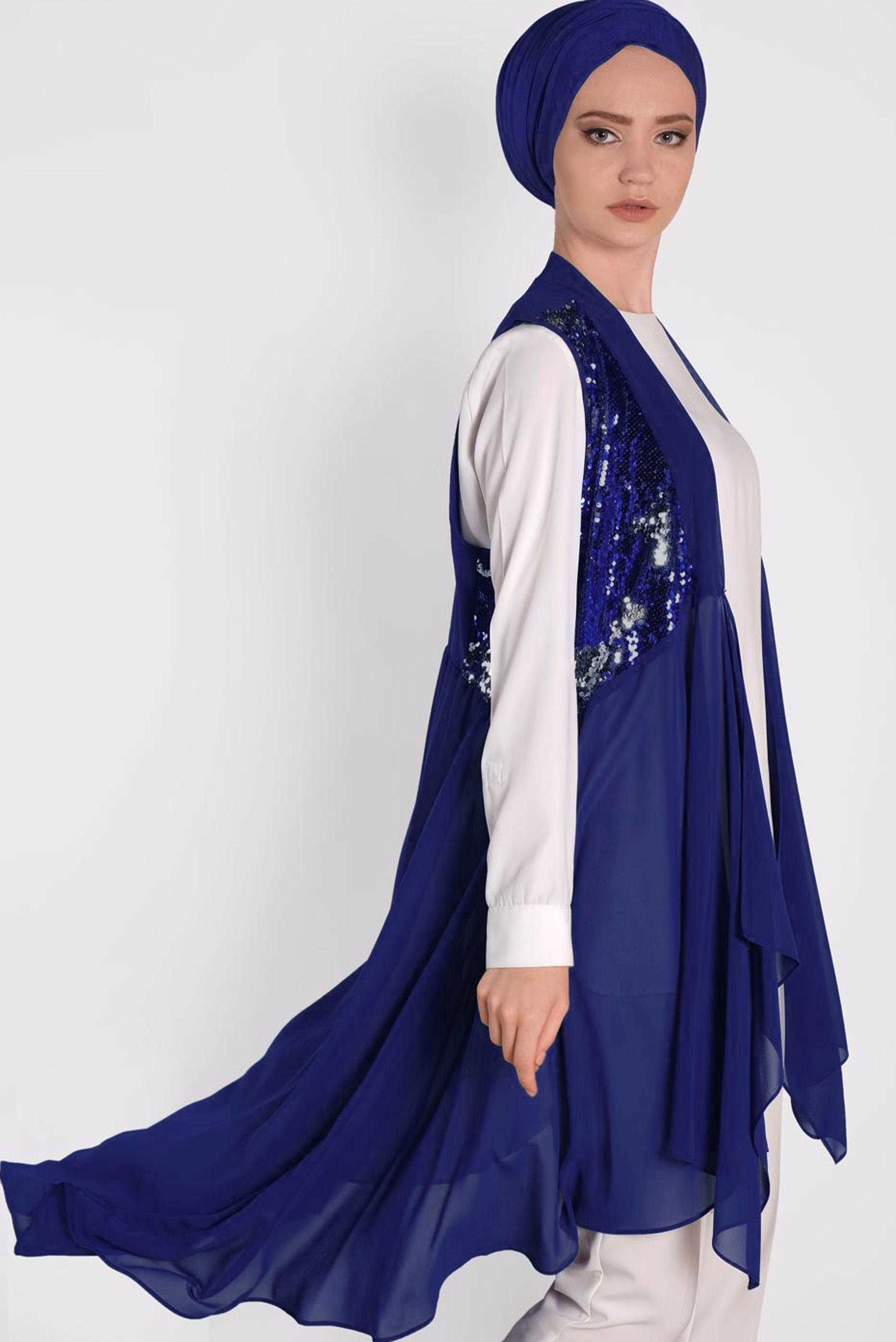 Tesettür giyim LACİVERT PUL PAYETLİ ŞİFON YELEK 4283