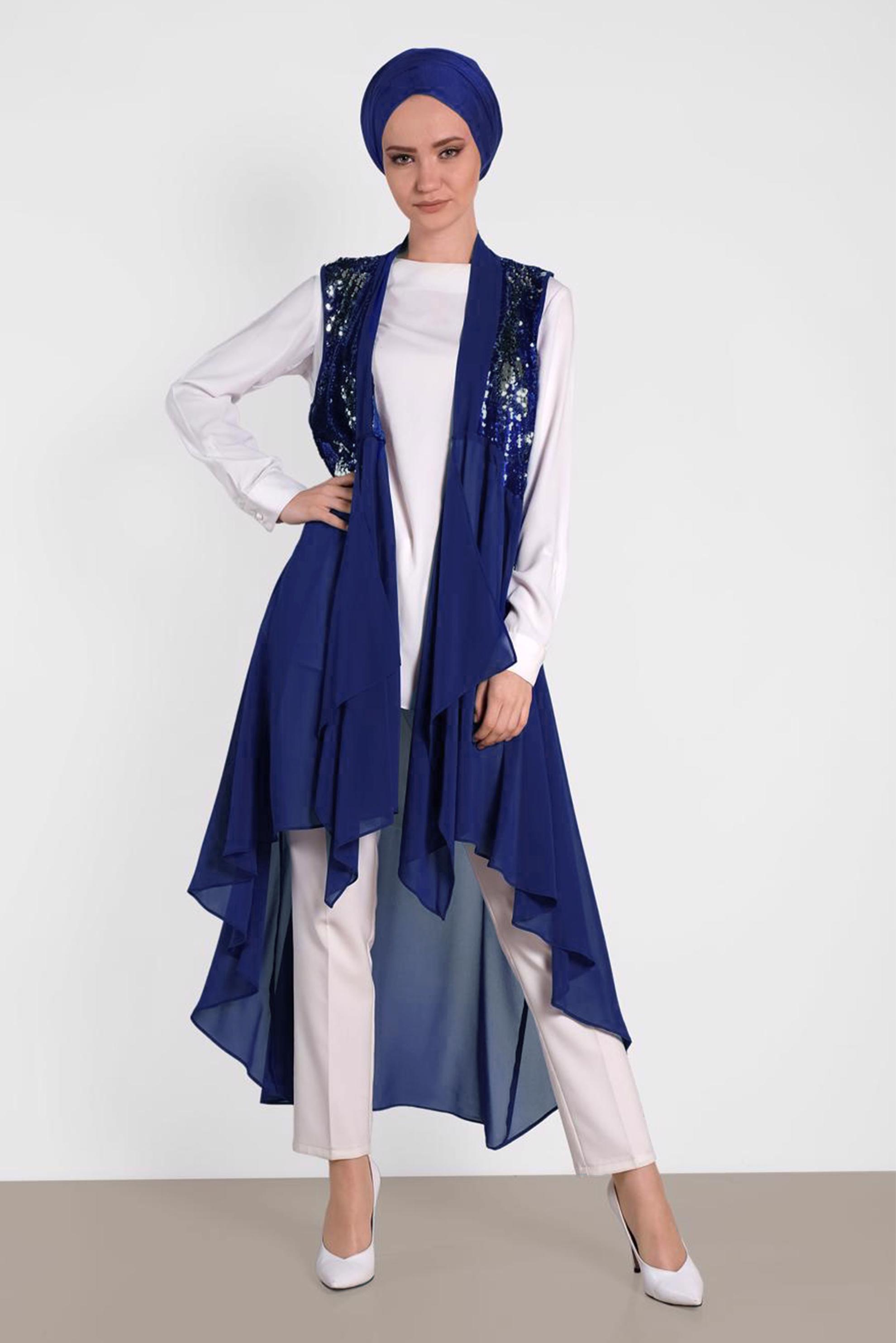 Tesettür giyim LACİVERT PUL PAYETLİ ŞİFON YELEK 4283